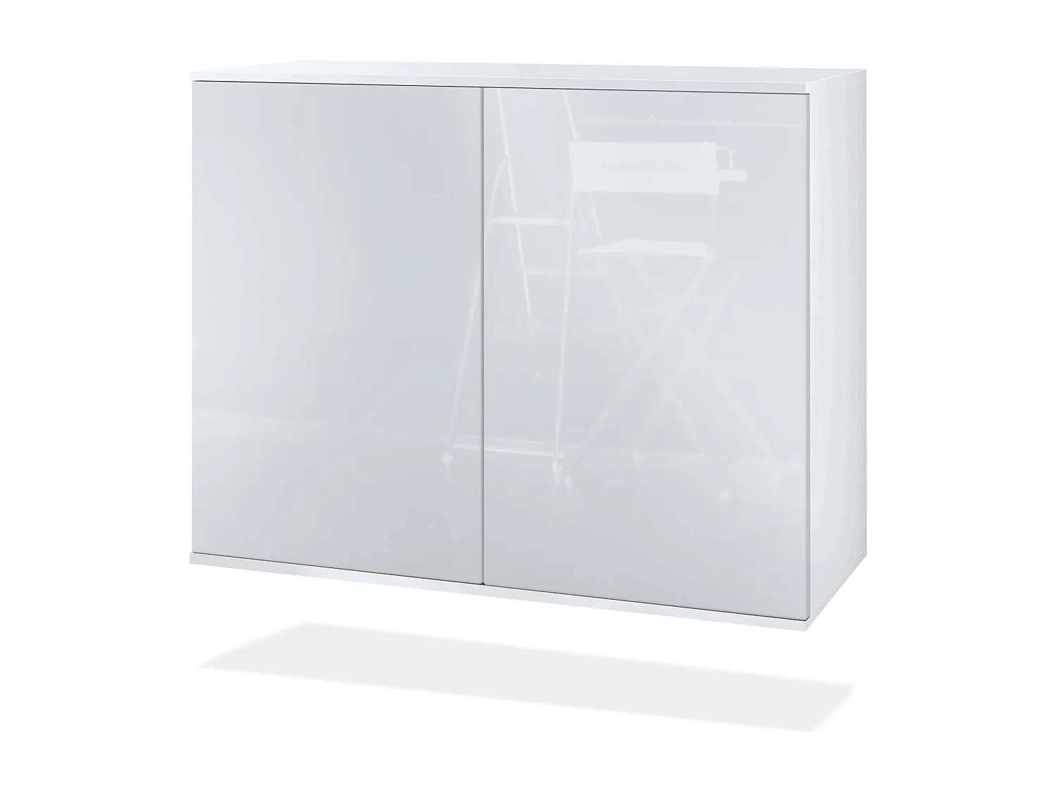 Credenza Skadu V3, Mobile da Cucina Moderno con 2 Grandi Ante bianco opaco / bianco lucido (92,5 x 73.5 x 35)