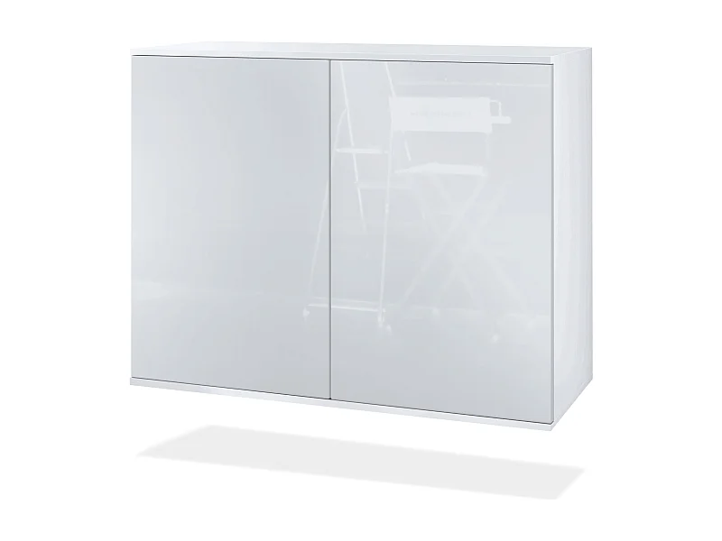 Credenza Skadu V3, Mobile da Cucina Moderno con 2 Grandi Ante bianco opaco / bianco lucido (92,5 x 73.5 x 35)