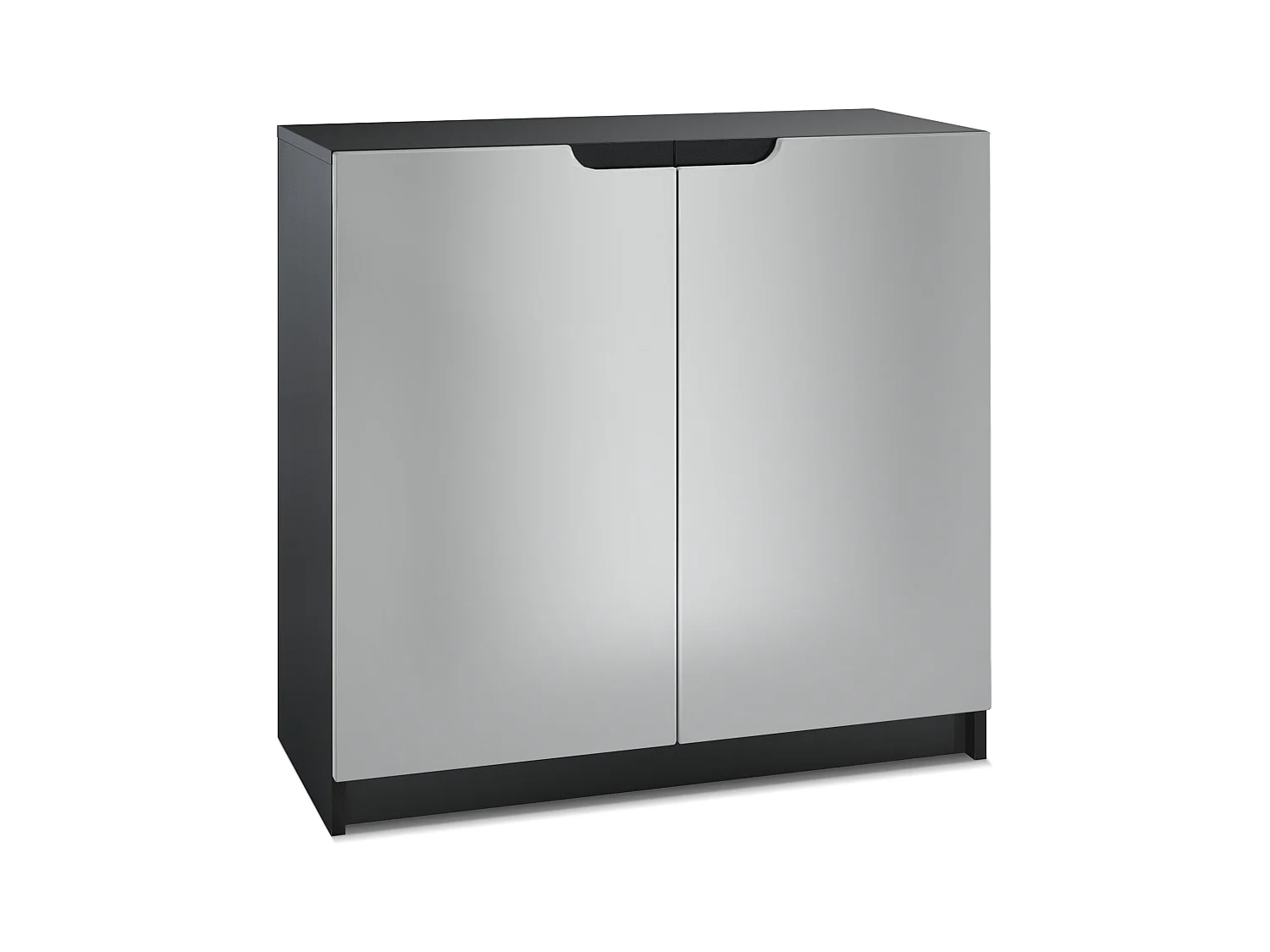 Cajonera Logan, Cómoda con 2 Puertas, negro mate/gris claro satinado (82 x 78 x 37 cm)