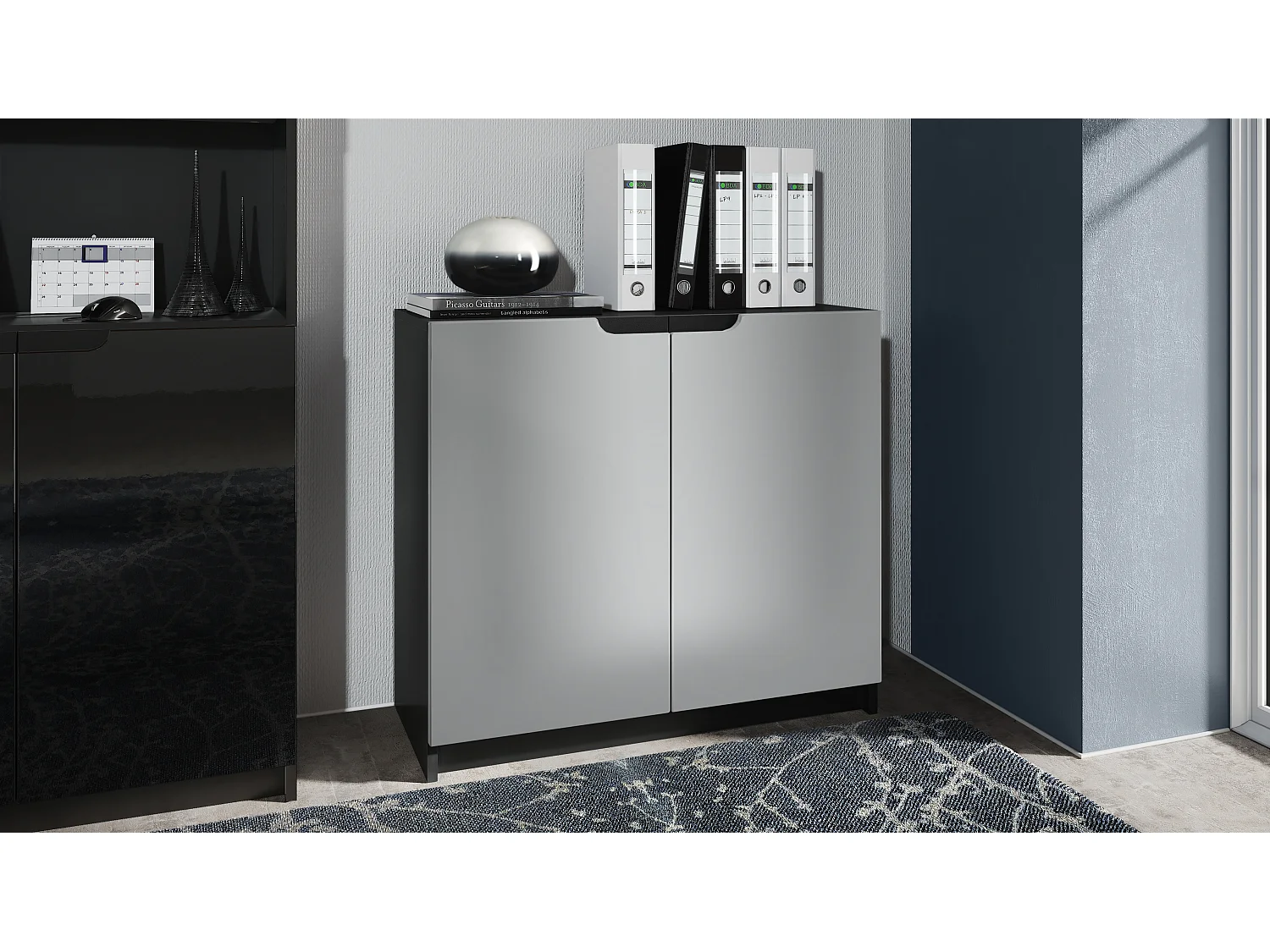 Madia Logan, mobile a 2 ante, nero opaco/grigio chiaro semilucido (82 x 78 x 37 cm)