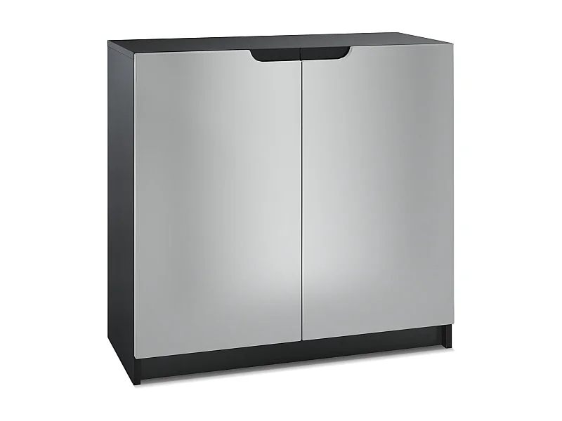 Buffet Logan, Commode avec 2 portes, noir mat/gris clair satiné mat (82 x 78 x 37 cm)