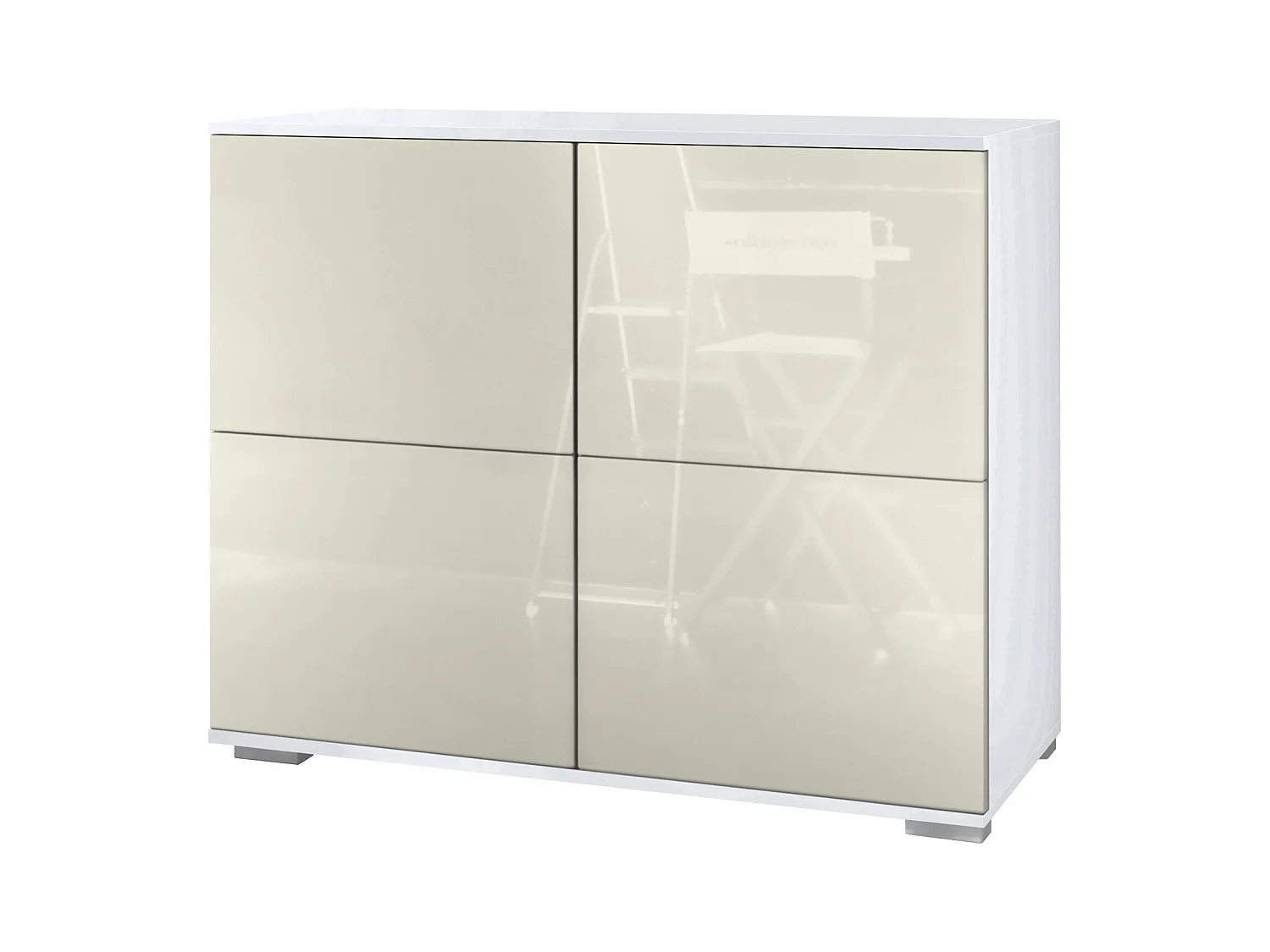 Buffet Rova V3 – Meuble de cuisine moderne avec 4 portes Push-to-Open blanc mat / crème haute brillance (92,5 x 75.5 x 35)