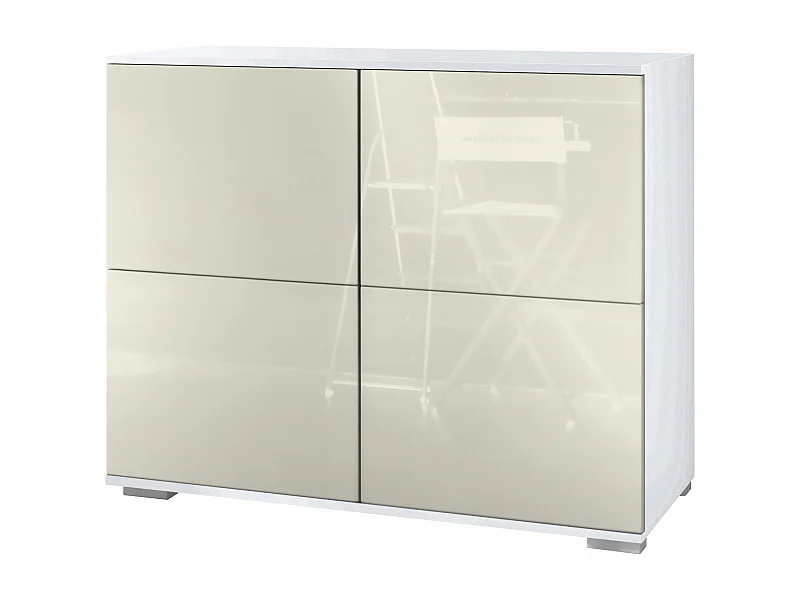 Credenza Rova V3 – Mobile da cucina moderno con 4 ante Push-to-Open bianco opaco / beige lucido (92,5 x 75.5 x 35)