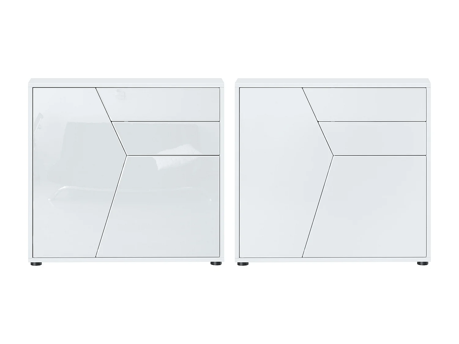 Credenza  Benny, mobile con 2 ante e 2 cassetti, bianco opaco/bianco opaco (79 x 74 x 36 cm)