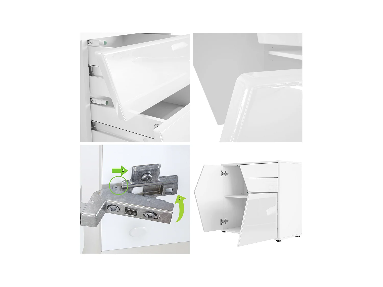 Buffet Benny, Commode avec 2 portes et 2 tiroirs, Blanc mat/Gris sable haute brillance (79 x 74 x 36 cm)