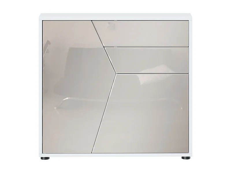 Buffet Benny, Commode avec 2 portes et 2 tiroirs, Blanc mat/Gris sable haute brillance (79 x 74 x 36 cm)
