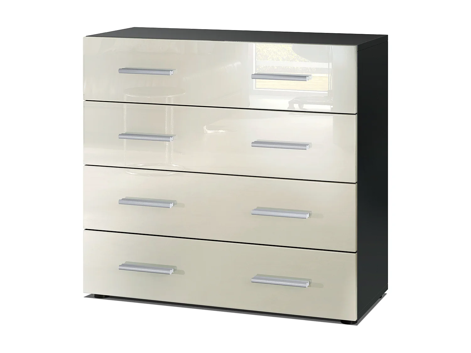 Vladon Madia Pavos, mobile con 4 cassetti, nero opaco/beige lucido (76 x 72 x 35 cm)