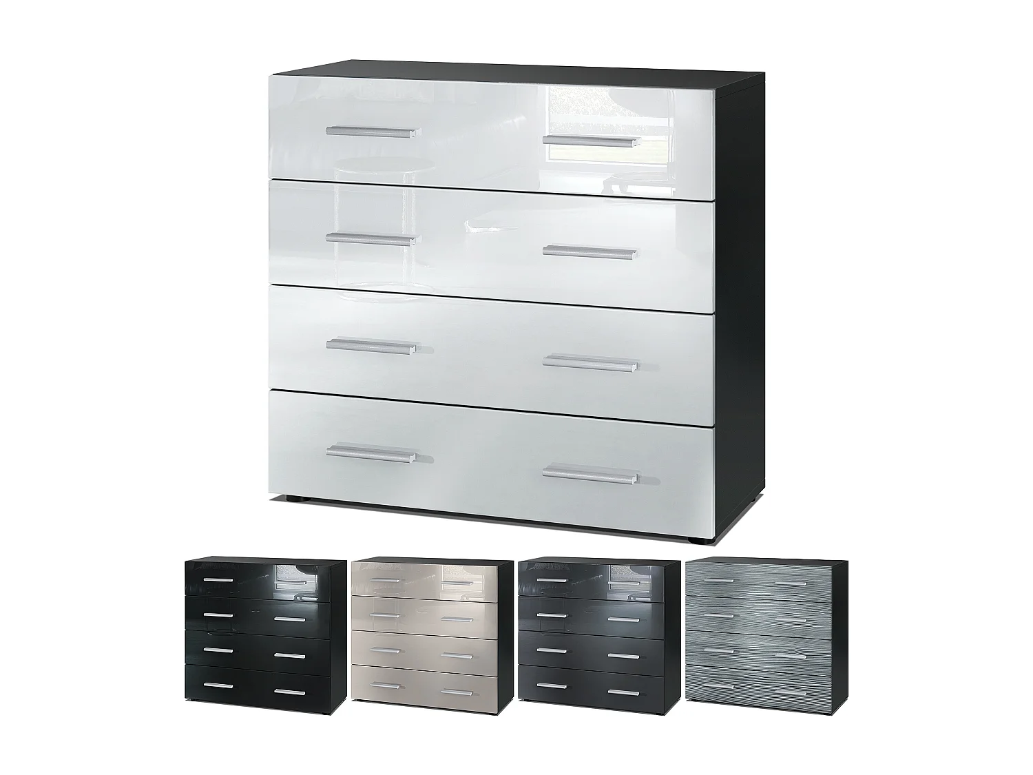 Vladon Madia Pavos, mobile con 4 cassetti, nero opaco/beige lucido (76 x 72 x 35 cm)