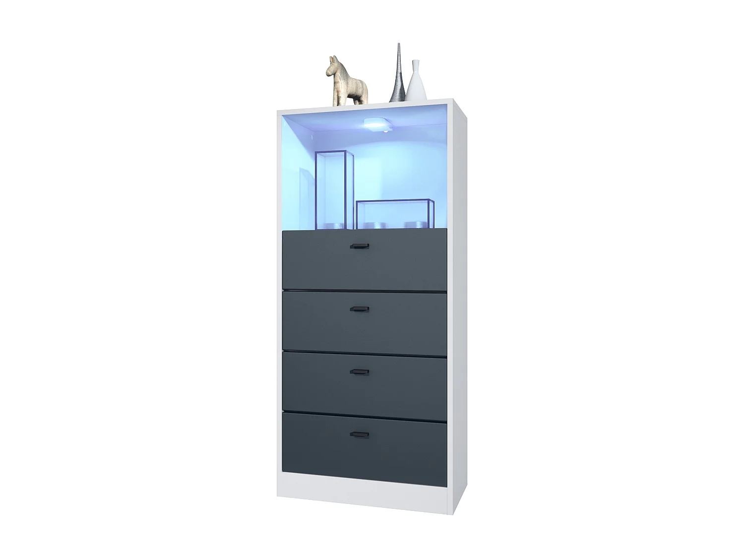 Commode Buffet Pino V3, avec 4 tiroirs & 1 compartiment ouvert, Anthracite mat/undefined avec éclairage LED RVB (56 x 125 x 36 cm)