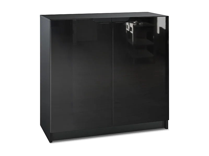 Buffet Logan, Commode avec 2 portes, noir mat/noir haute brillance (82 x 78 x 37 cm)