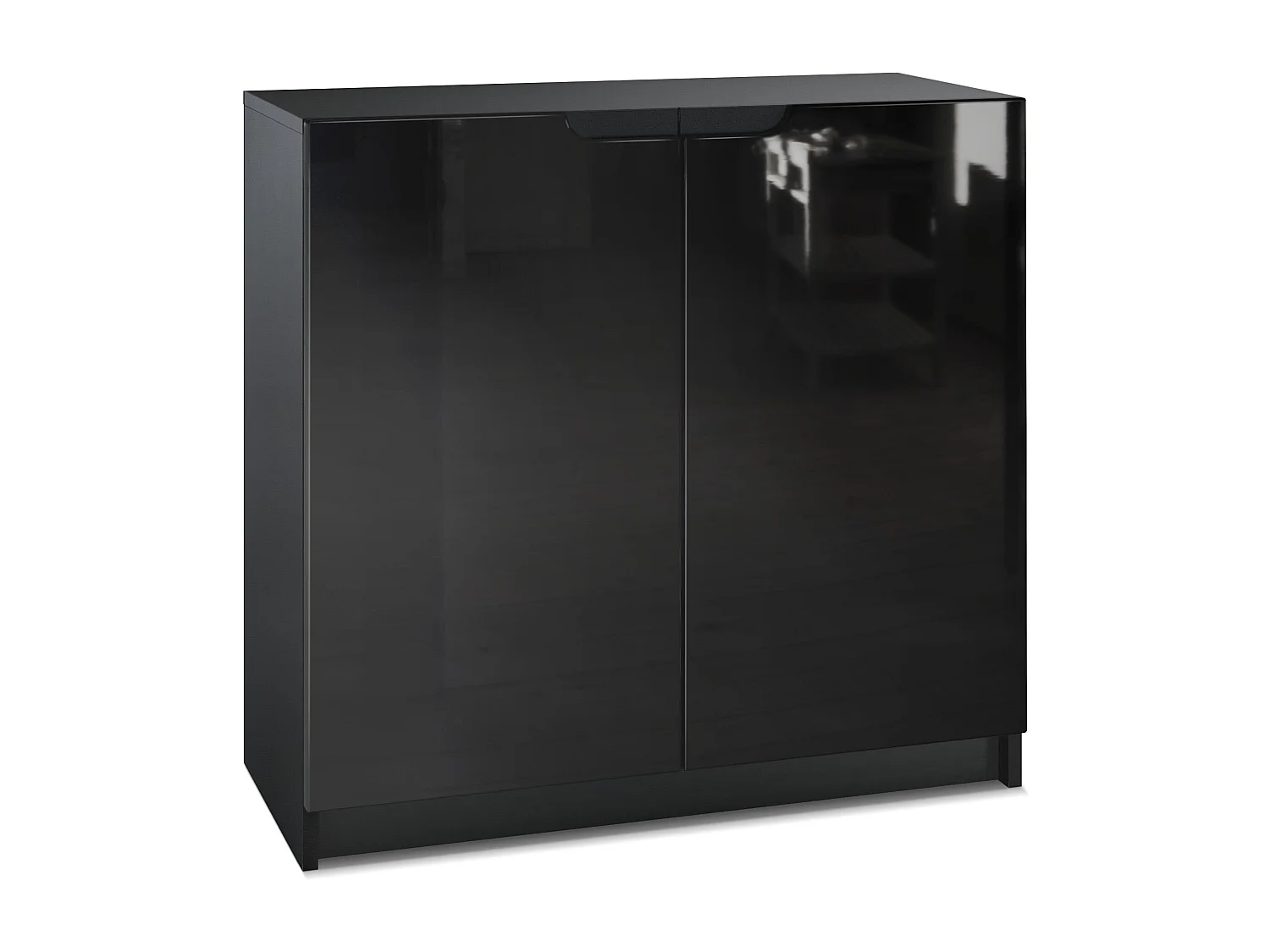 Buffet Logan, Commode avec 2 portes, noir mat/noir haute brillance (82 x 78 x 37 cm)