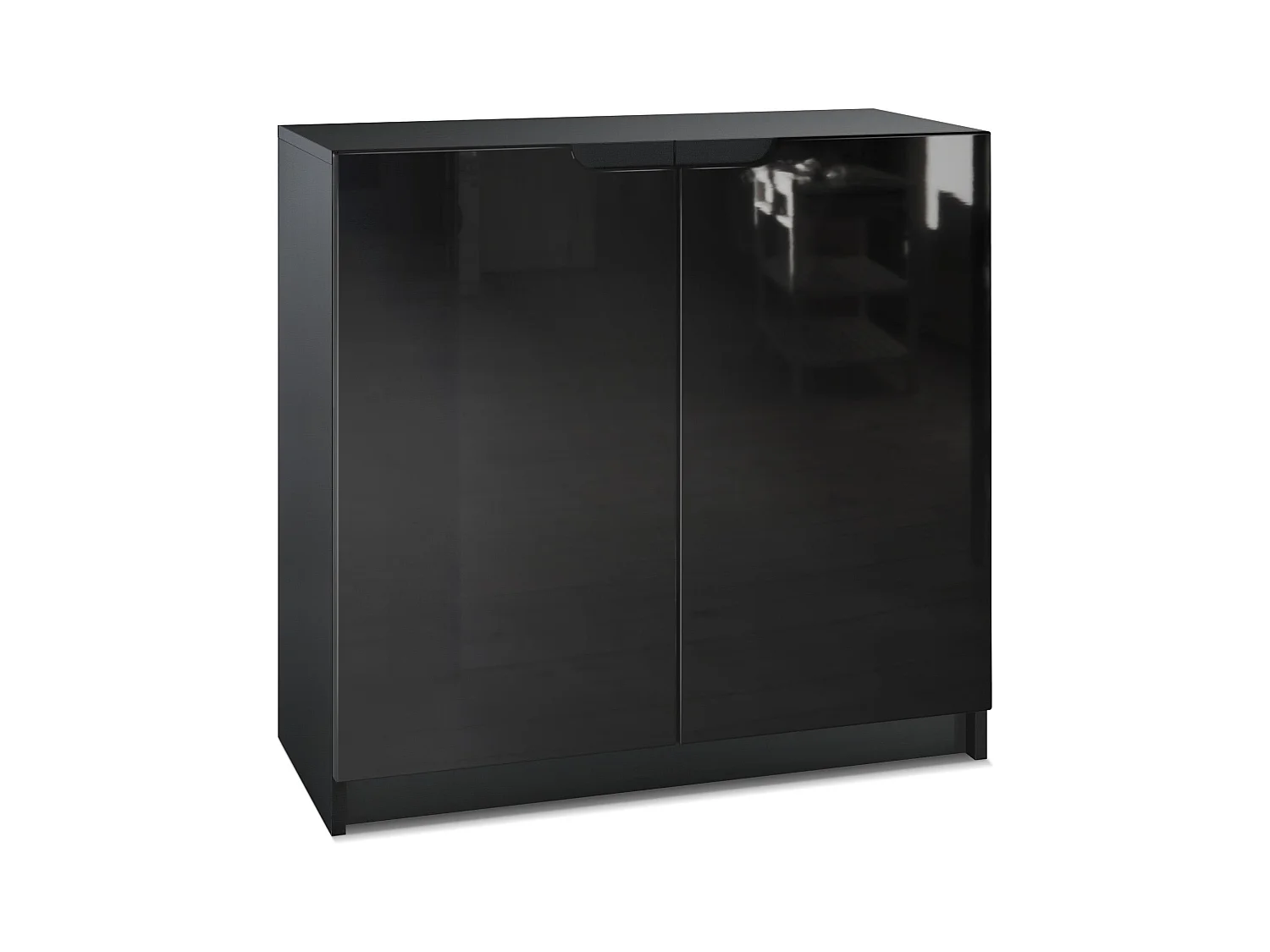 Cajonera Logan, Cómoda con 2 Puertas, negro mate/negro de alto brillo (82 x 78 x 37 cm)