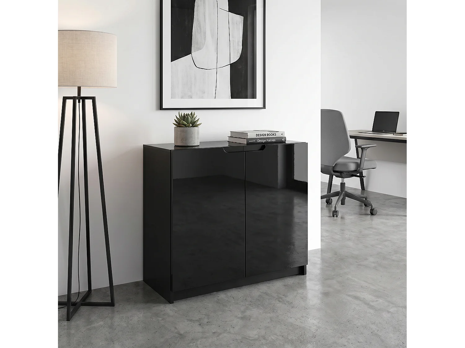 Madia Logan, mobile a 2 ante, nero opaco/nero lucido (82 x 78 x 37 cm)