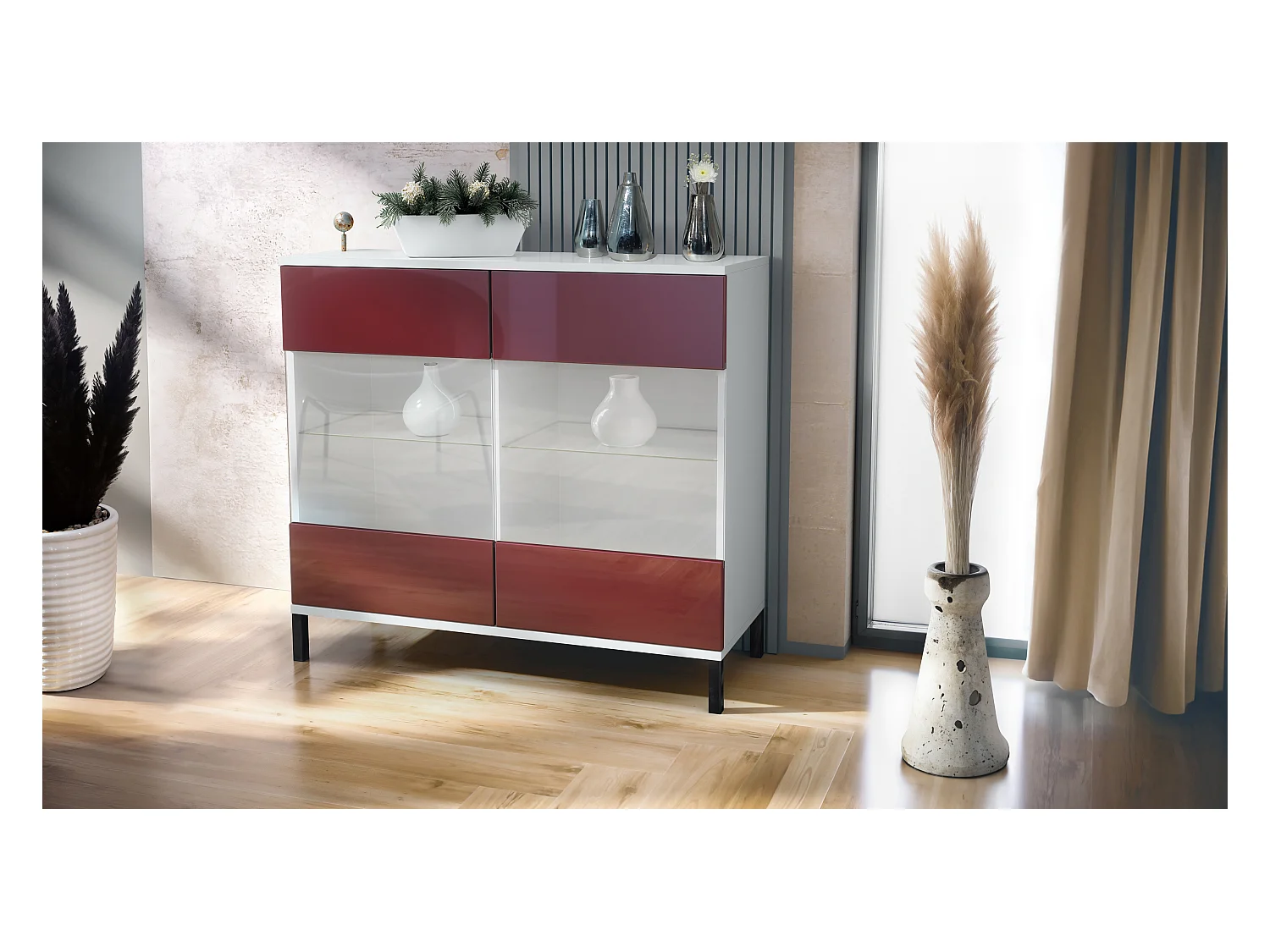 KOMMODE Bari Bordeaux Hochglanz