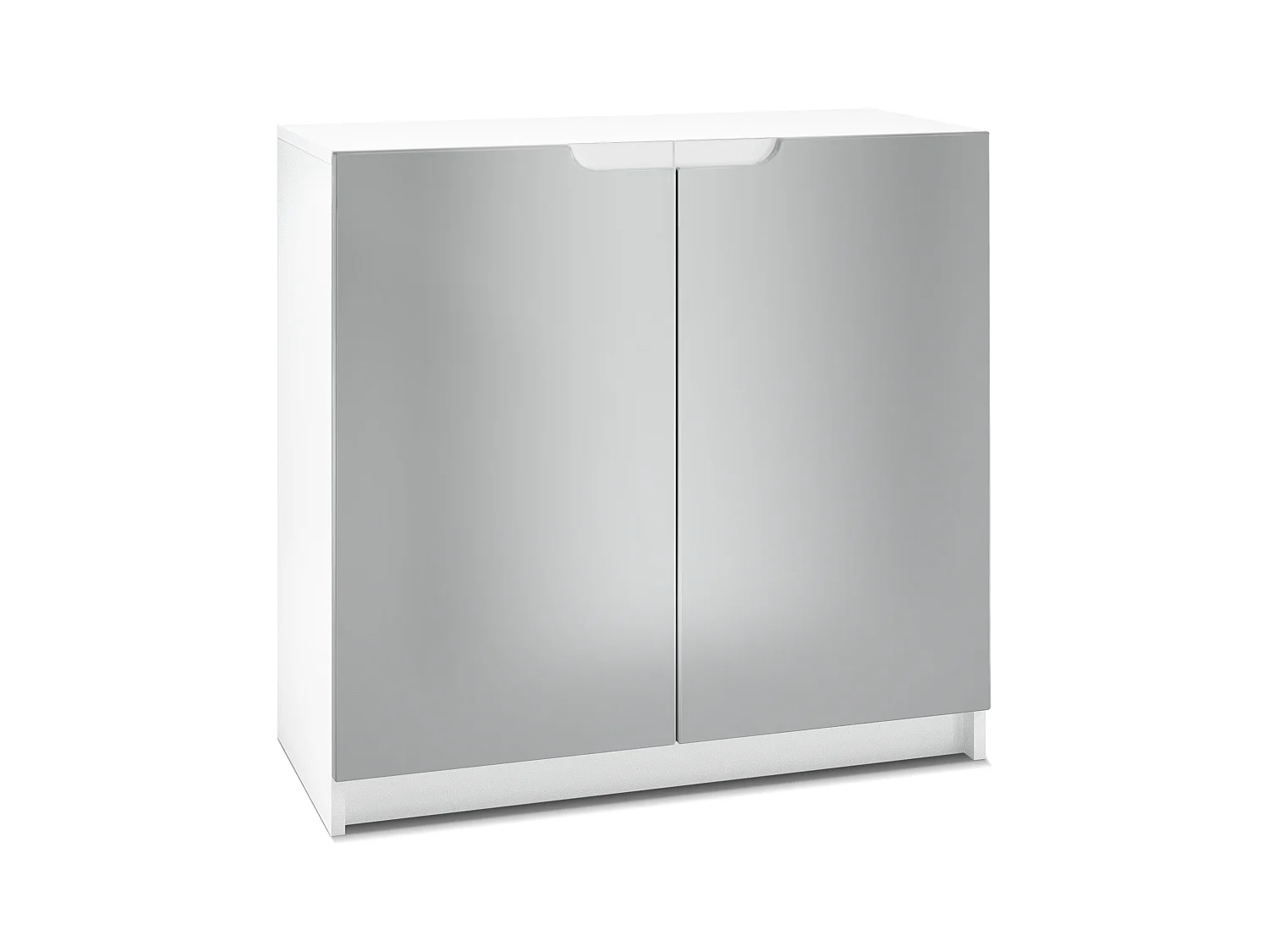 Cajonera Logan, Cómoda con 2 Puertas, blanco mate/gris claro satinado (82 x 78 x 37 cm)