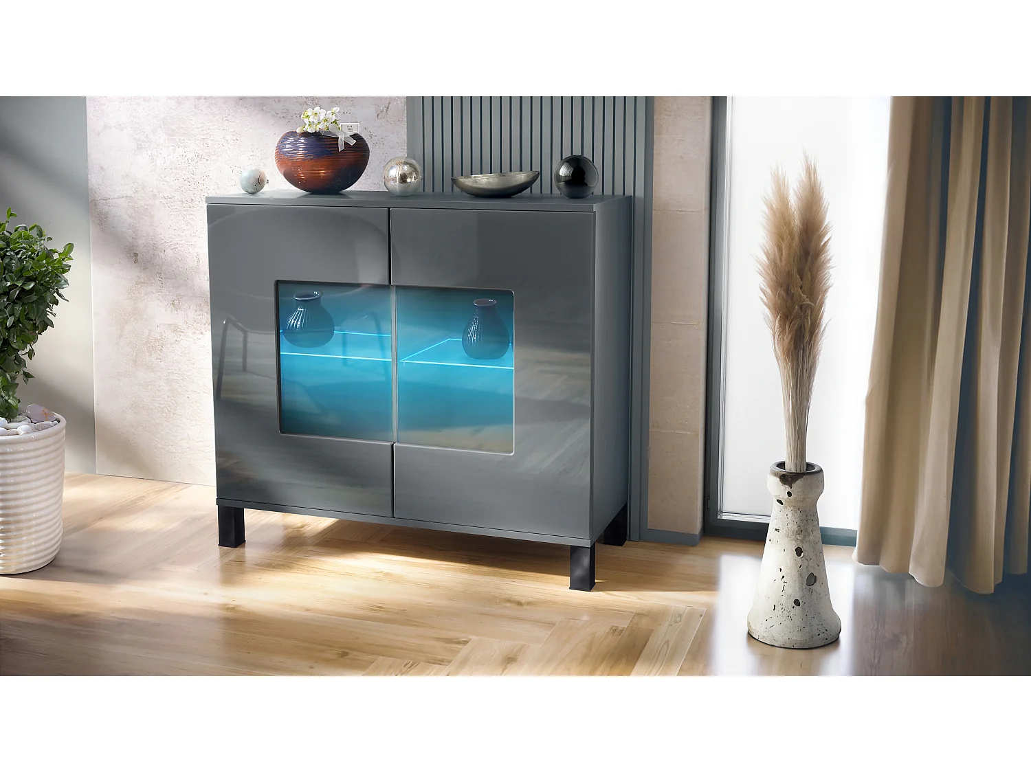 KOMMODE Grömitz Grau Hochglanz