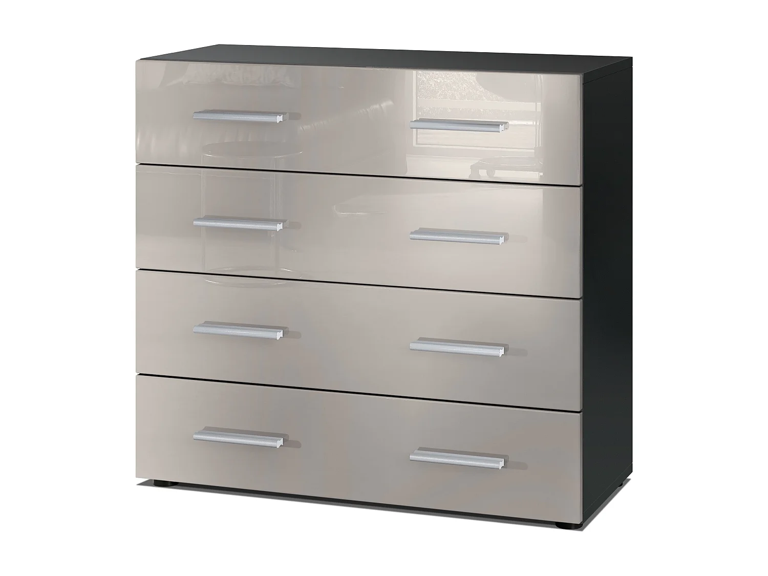 Vladon Madia Pavos, mobile con 4 cassetti, nero opaco/grigio sabbia lucido (76 x 72 x 35 cm)