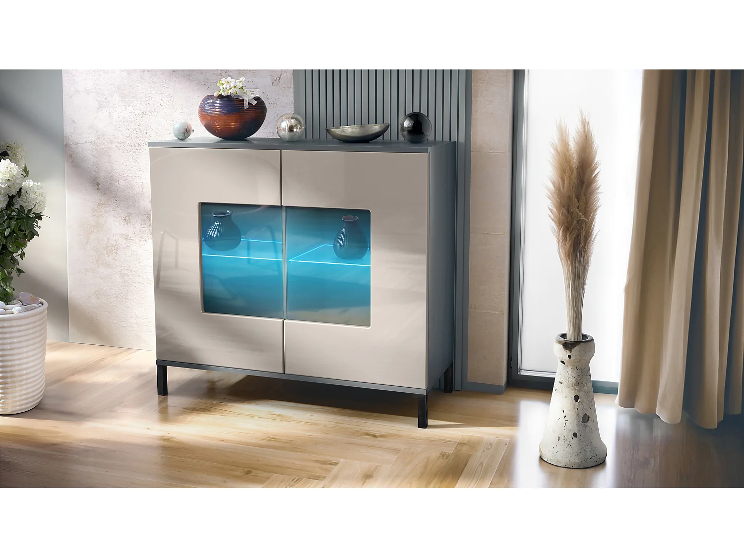 KOMMODE Grömitz Sandgrau Hochglanz