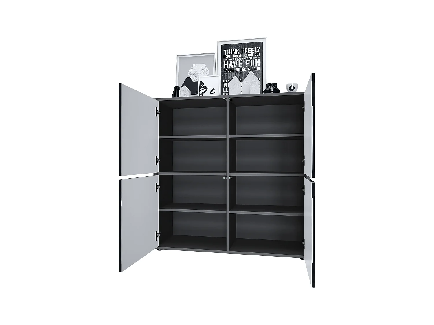 Highboard Cuba V2 Placard 104 x 105,5 x 35,5 cm Buffet à 8 compartiments, caisson en noir mat / façades en Gris sable laqué haute brillance