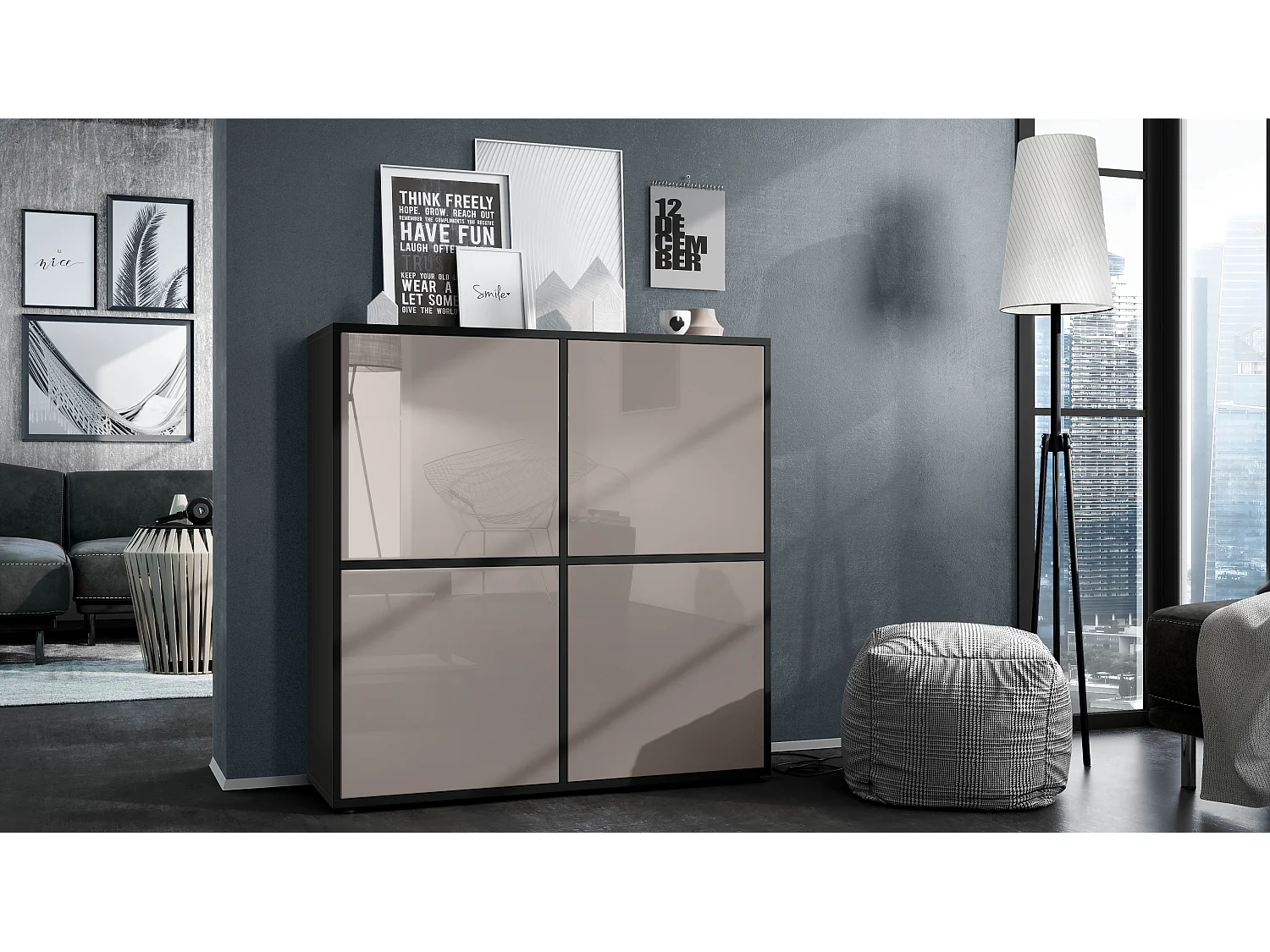 HIGHBOARD Cuba Türen in Sandgrau Hochglanz