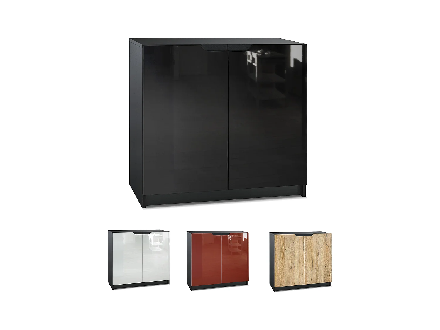 Buffet Logan, Commode avec 2 portes, noir mat/bordeaux haute brillance (82 x 78 x 37 cm)