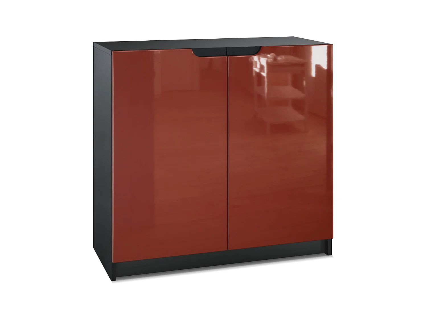 Cajonera Logan, Cómoda con 2 Puertas, negro mate/burdeos de alto brillo (82 x 78 x 37 cm)