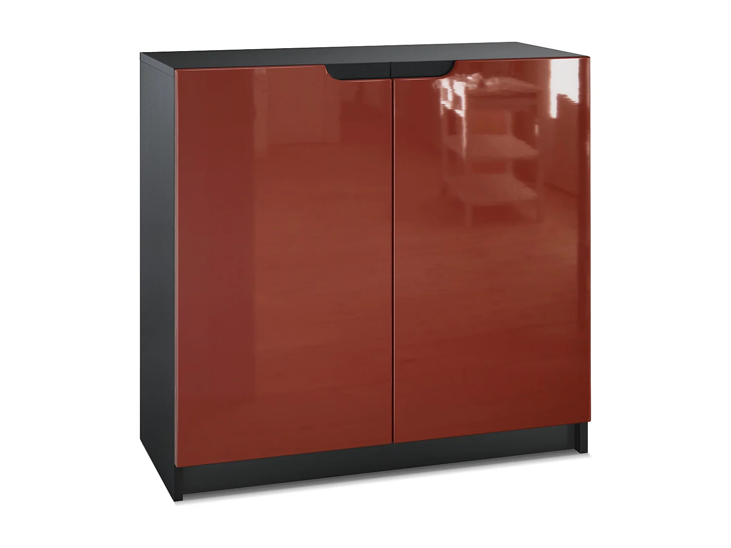 Madia Logan, mobile a 2 ante, nero opaco/bordeaux lucido (82 x 78 x 37 cm)