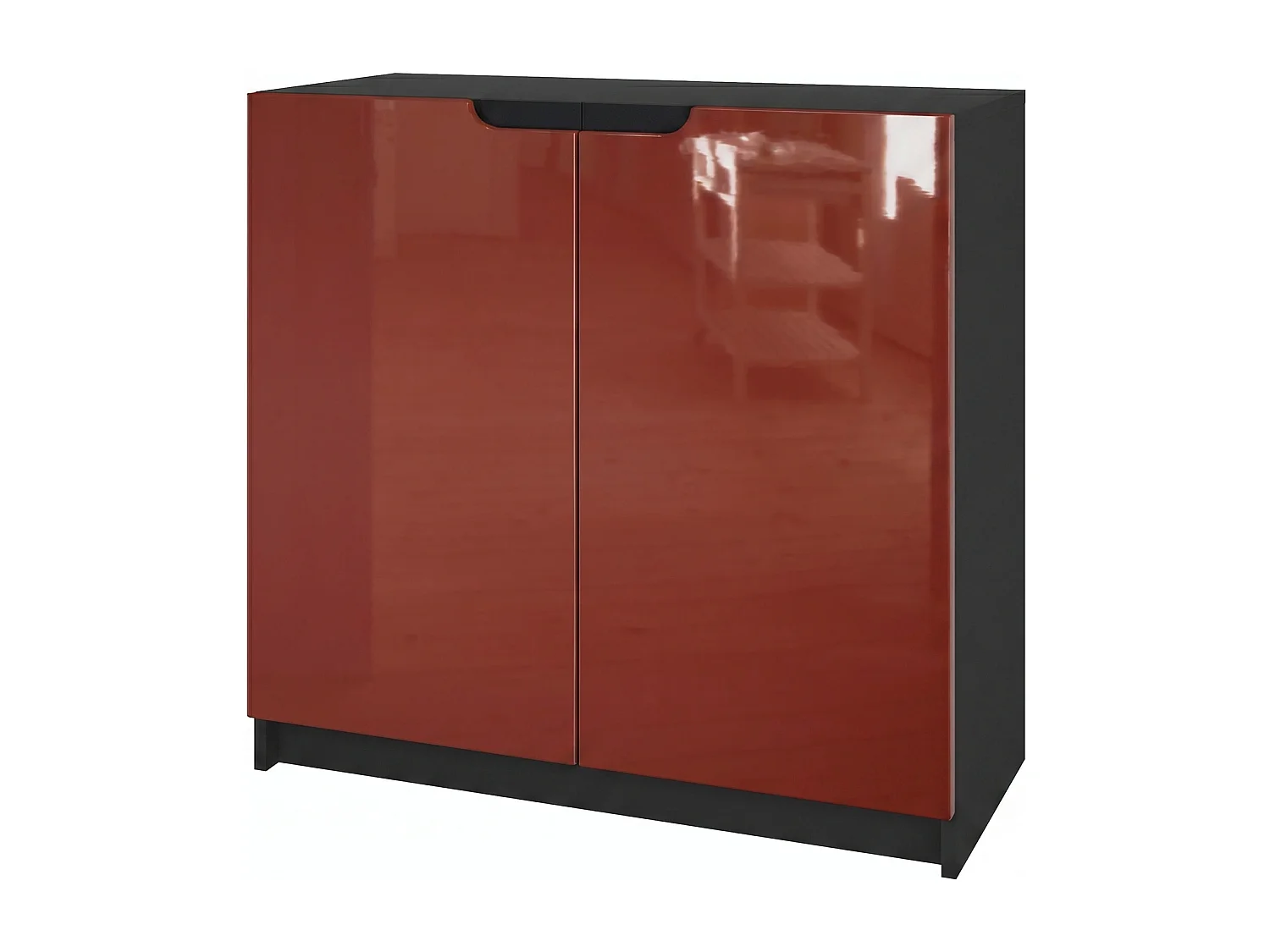 Madia Logan, mobile a 2 ante, nero opaco/bordeaux lucido (82 x 78 x 37 cm)