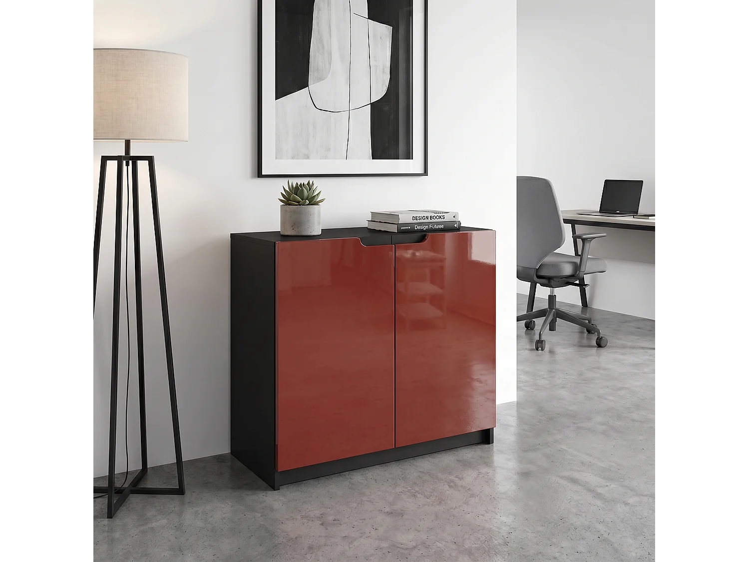 Madia Logan, mobile a 2 ante, nero opaco/bordeaux lucido (82 x 78 x 37 cm)