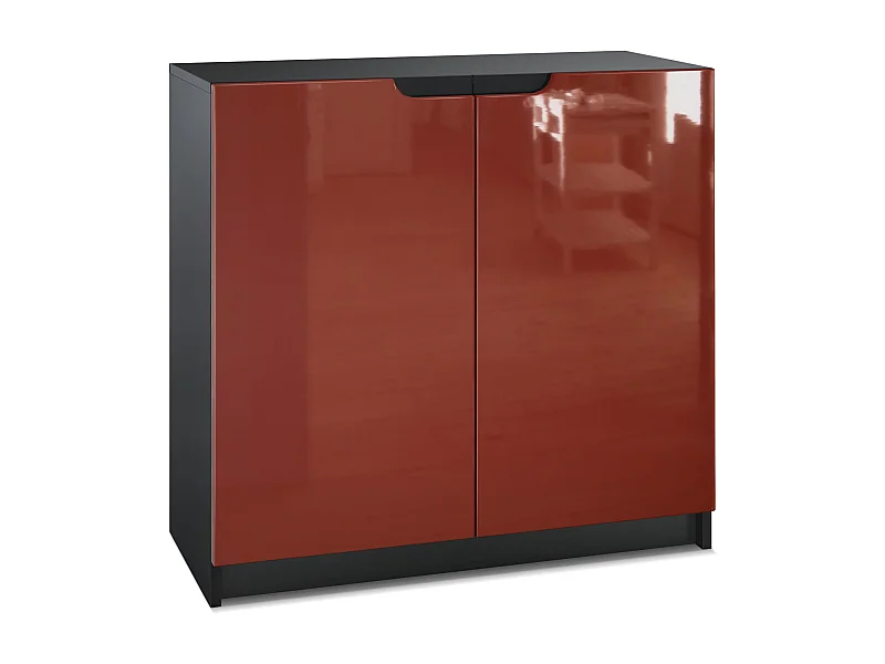 Buffet Logan, Commode avec 2 portes, noir mat/bordeaux haute brillance (82 x 78 x 37 cm)
