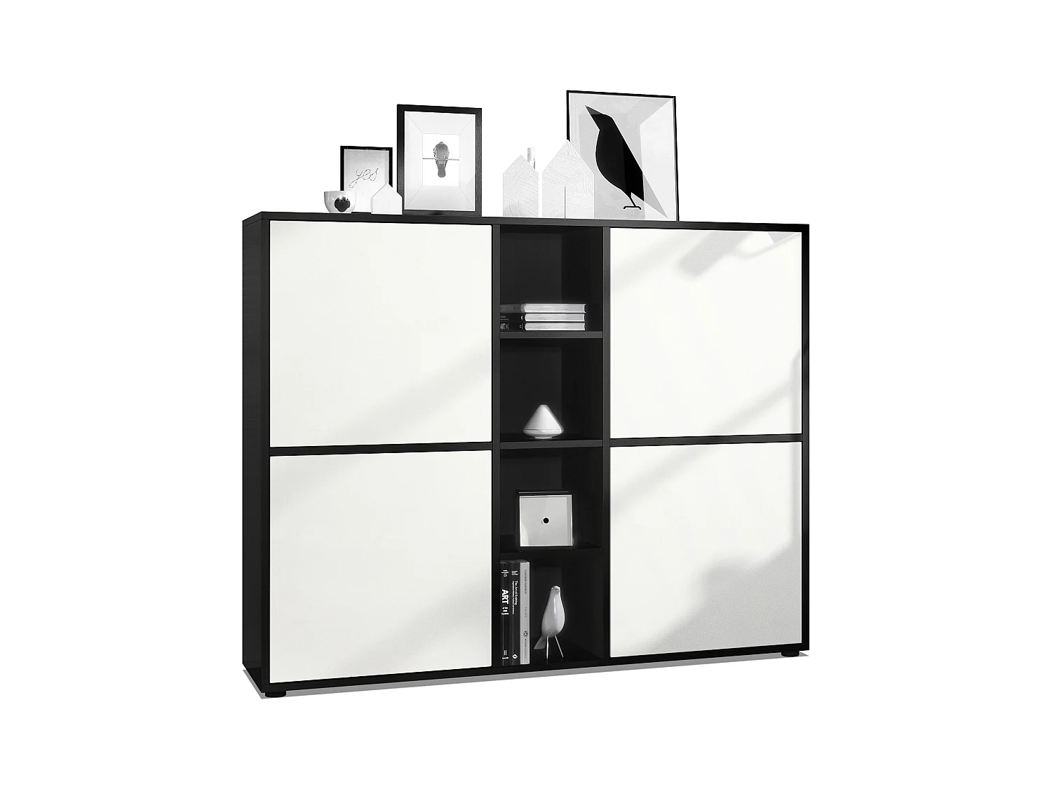 Highboard Cuba V3, noir mat/blanc mat - Buffet moderne à 12 compartiments (130,5 x 105,5 x 35,5 cm)