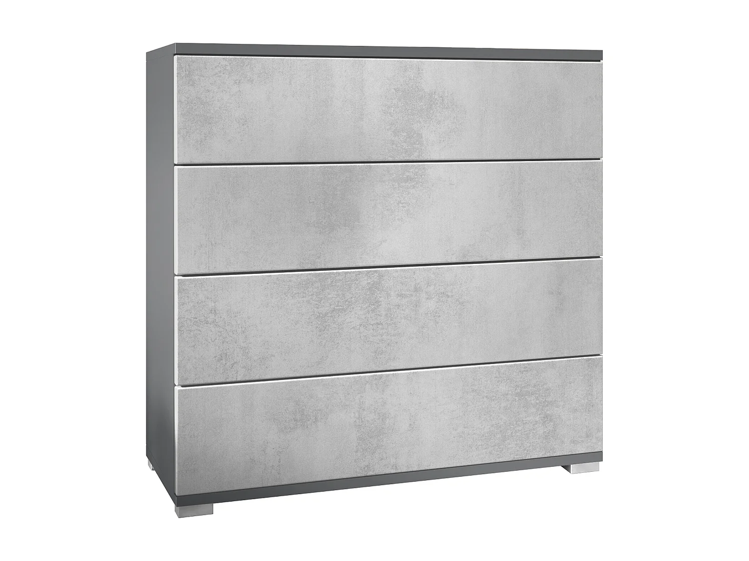 Commode  Pavos V3, Buffet avec 4 tiroirs anthracite mat/aspect béton oxyde (76 x 76 x 35 cm)