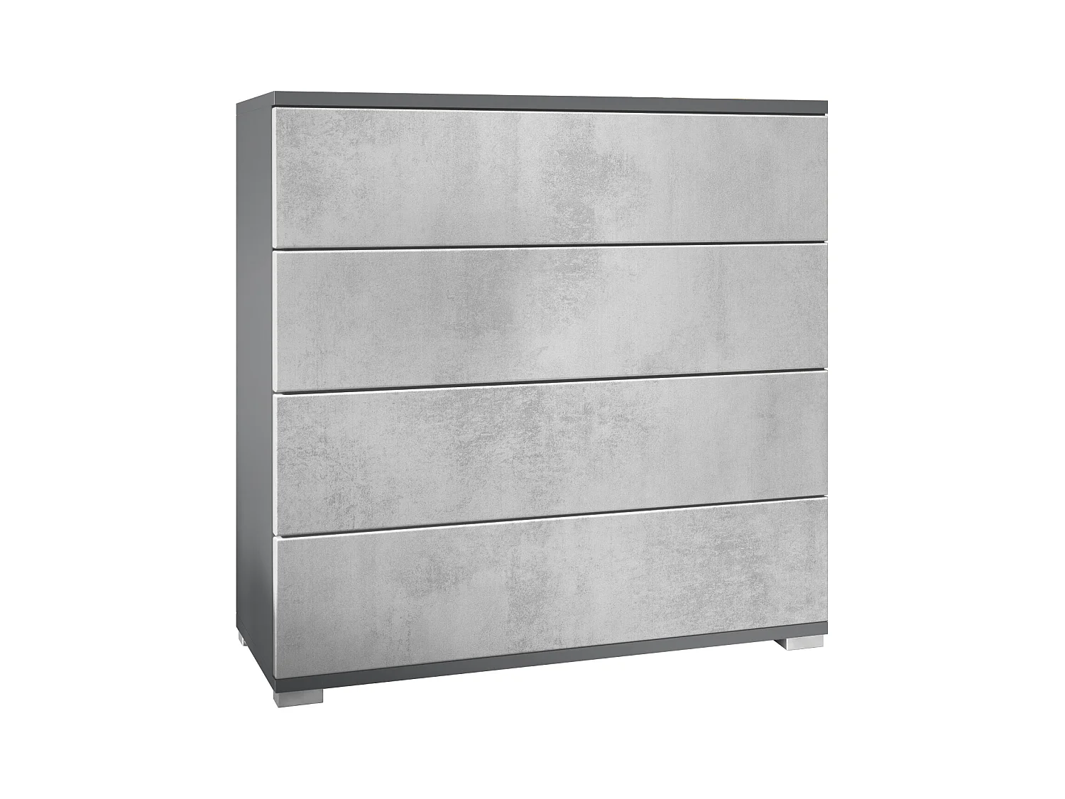 Commode  Pavos V3, Buffet avec 4 tiroirs anthracite mat/aspect béton oxyde (76 x 76 x 35 cm)