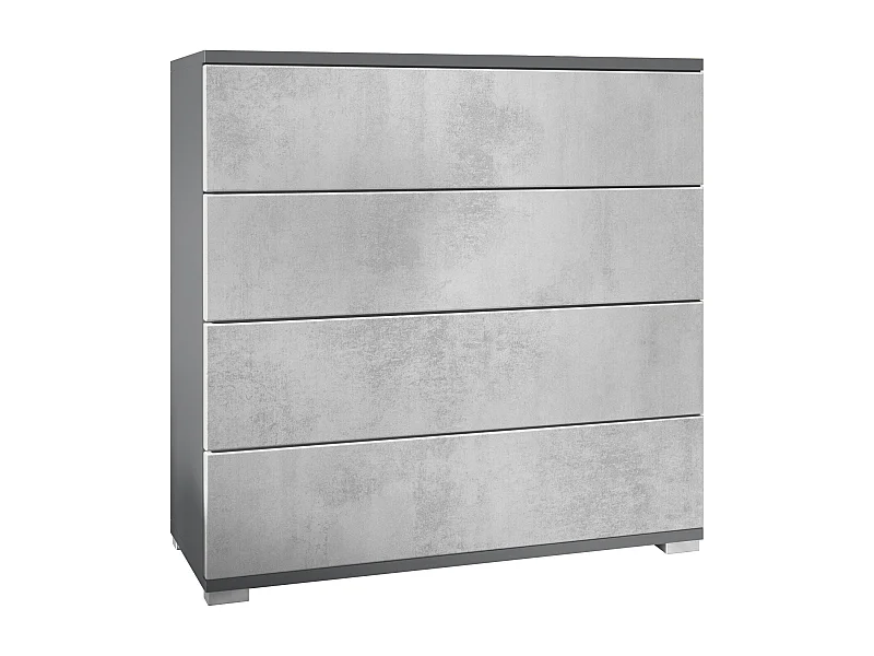 Commode  Pavos V3, Buffet avec 4 tiroirs anthracite mat/aspect béton oxyde (76 x 76 x 35 cm)