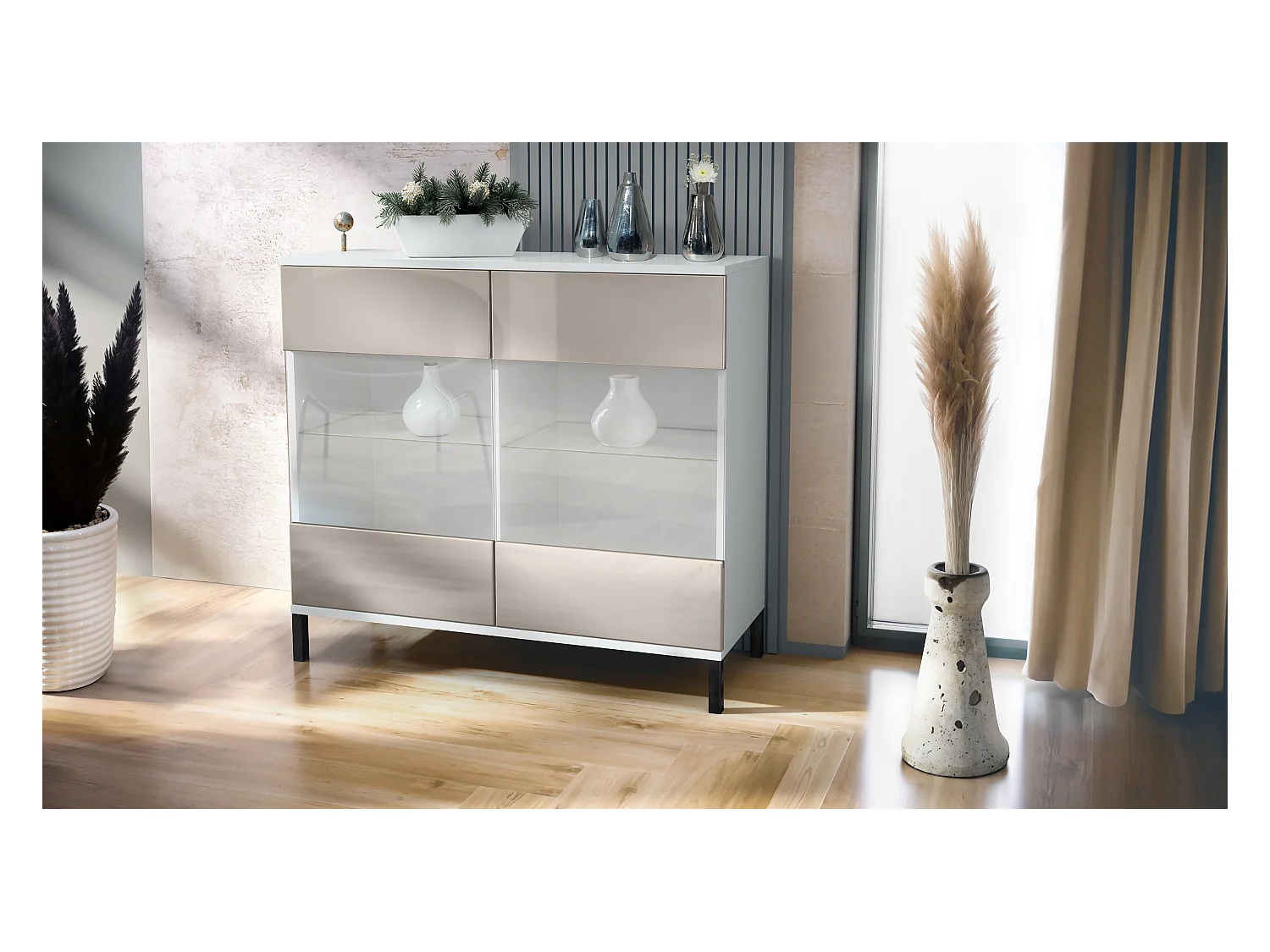 KOMMODE Bari Sandgrau Hochglanz