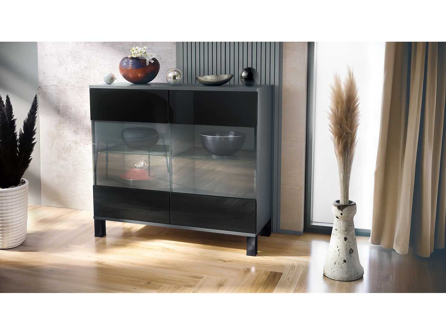 KOMMODE Bari Schwarz Hochglanz