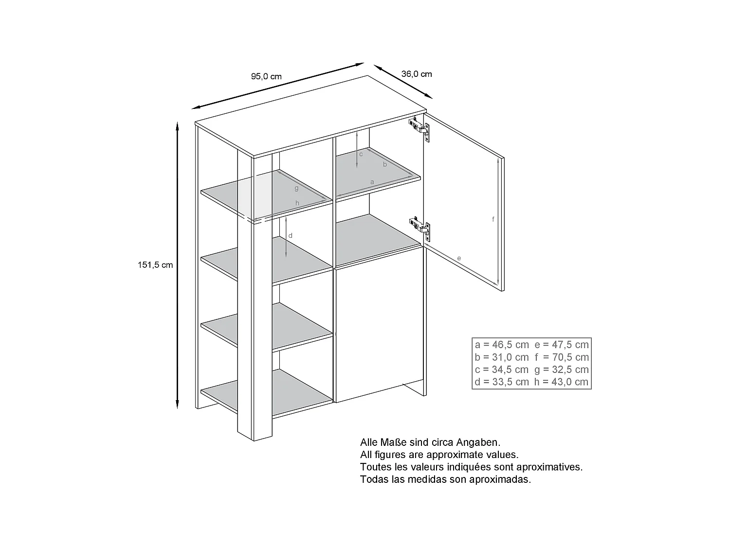 Buffet Haut Canto, meuble haut avec 2 portes et 8 compartiments, corps blanc mat, façades blanc brillant, panneaux décoratifs bordeaux brillant (95 x 151,5 x 36 cm)