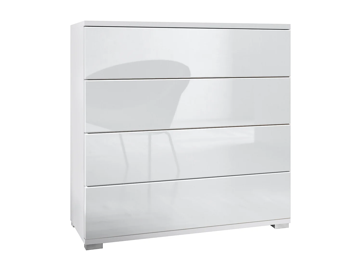 Commode  Pavos V3, Buffet avec 4 tiroirs blanc mat/blanc haute brillance (76 x 76 x 35 cm)