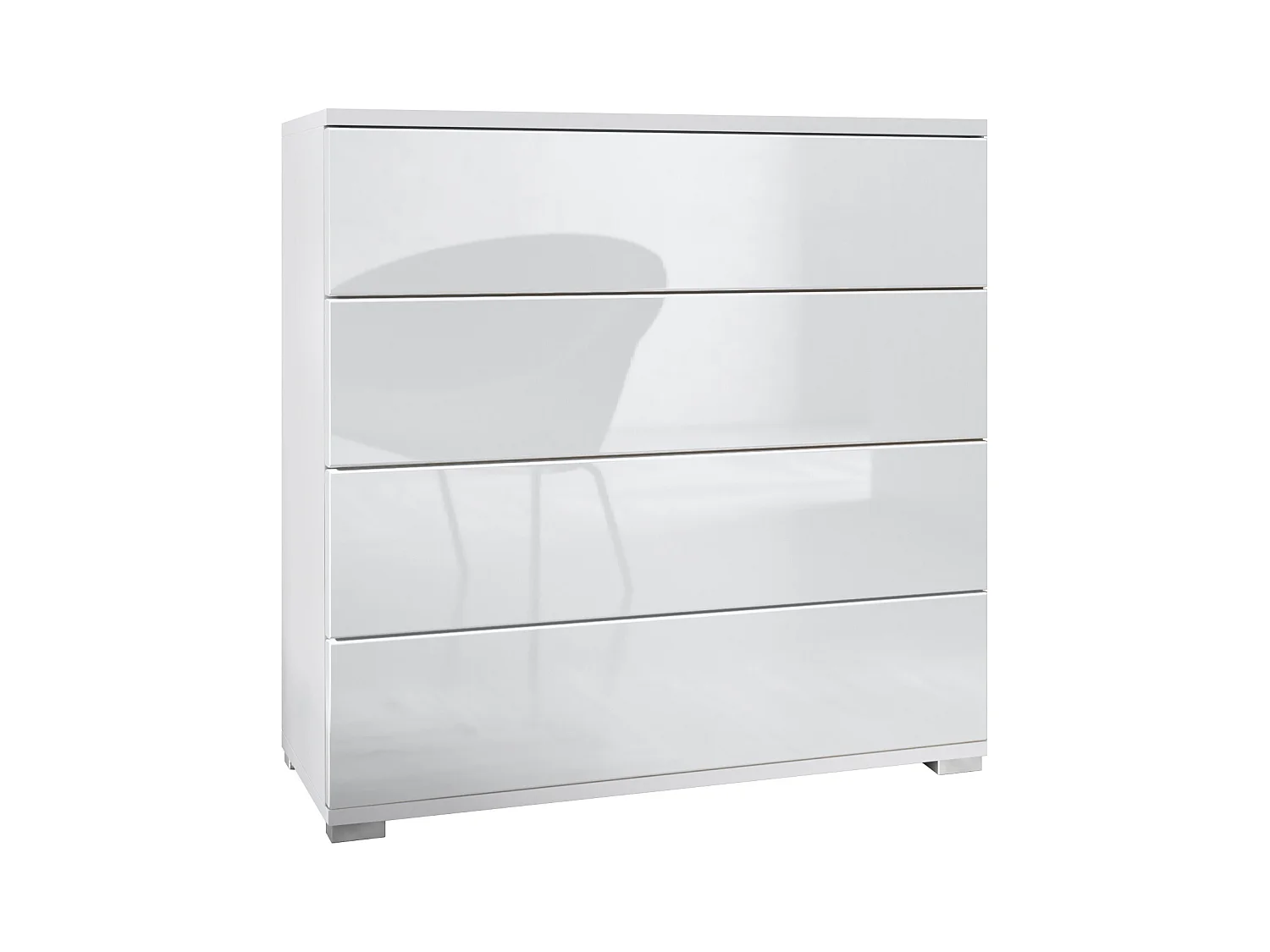 Commode  Pavos V3, Buffet avec 4 tiroirs blanc mat/blanc haute brillance (76 x 76 x 35 cm)