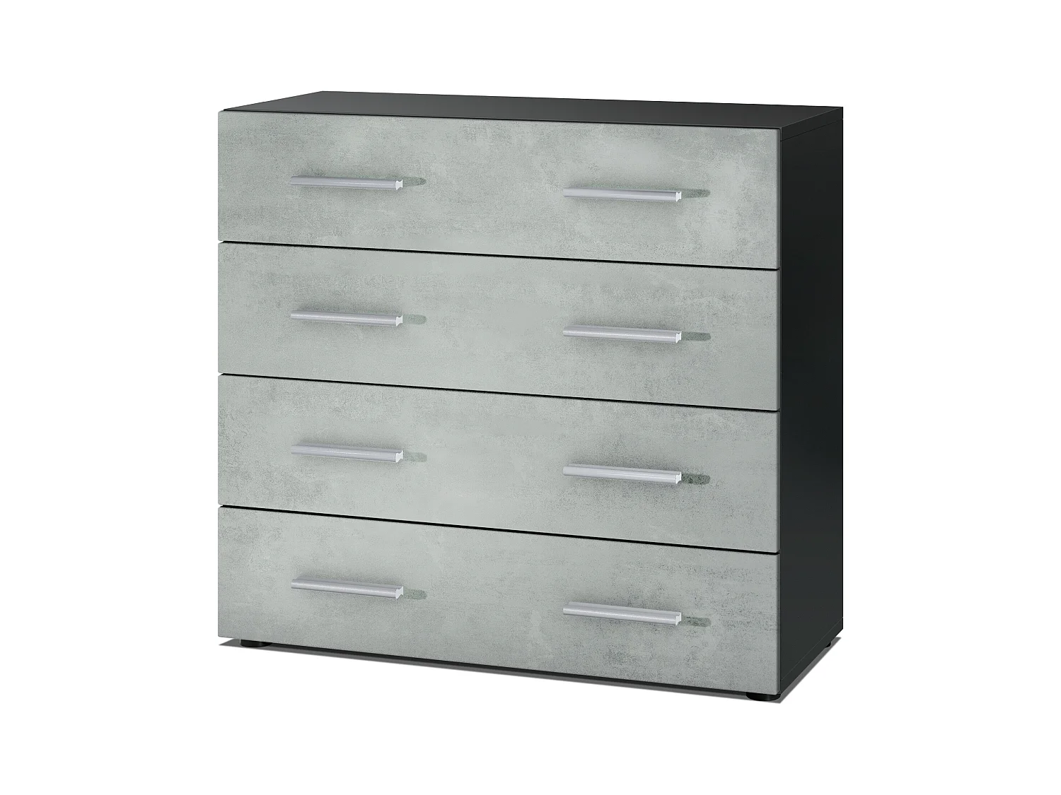 Buffet Pavos, Commode avec 4 tiroirs, noir mat/aspect béton oxyde (76 x 72 x 35 cm)