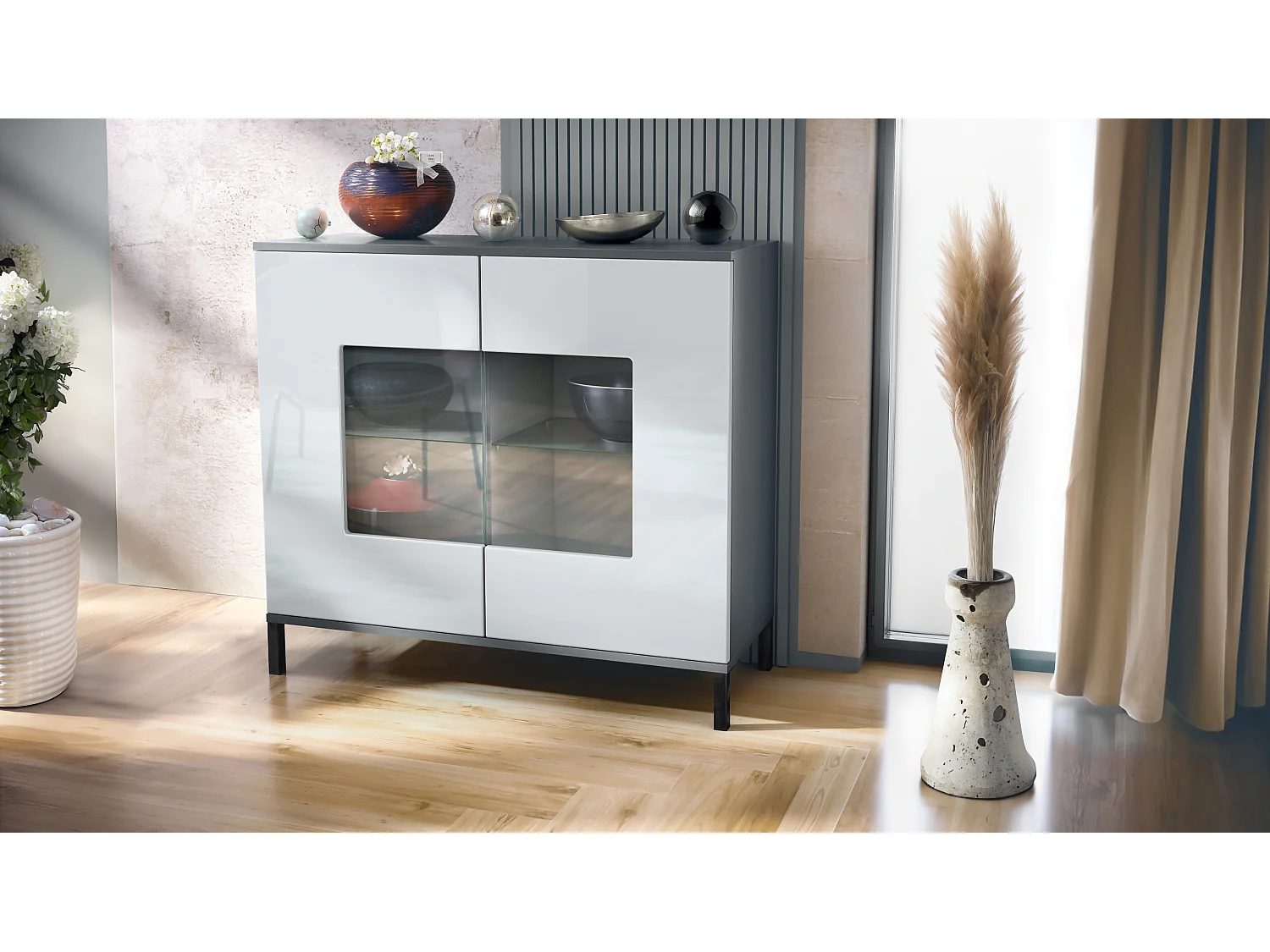 KOMMODE Grömitz Weiß Hochglanz