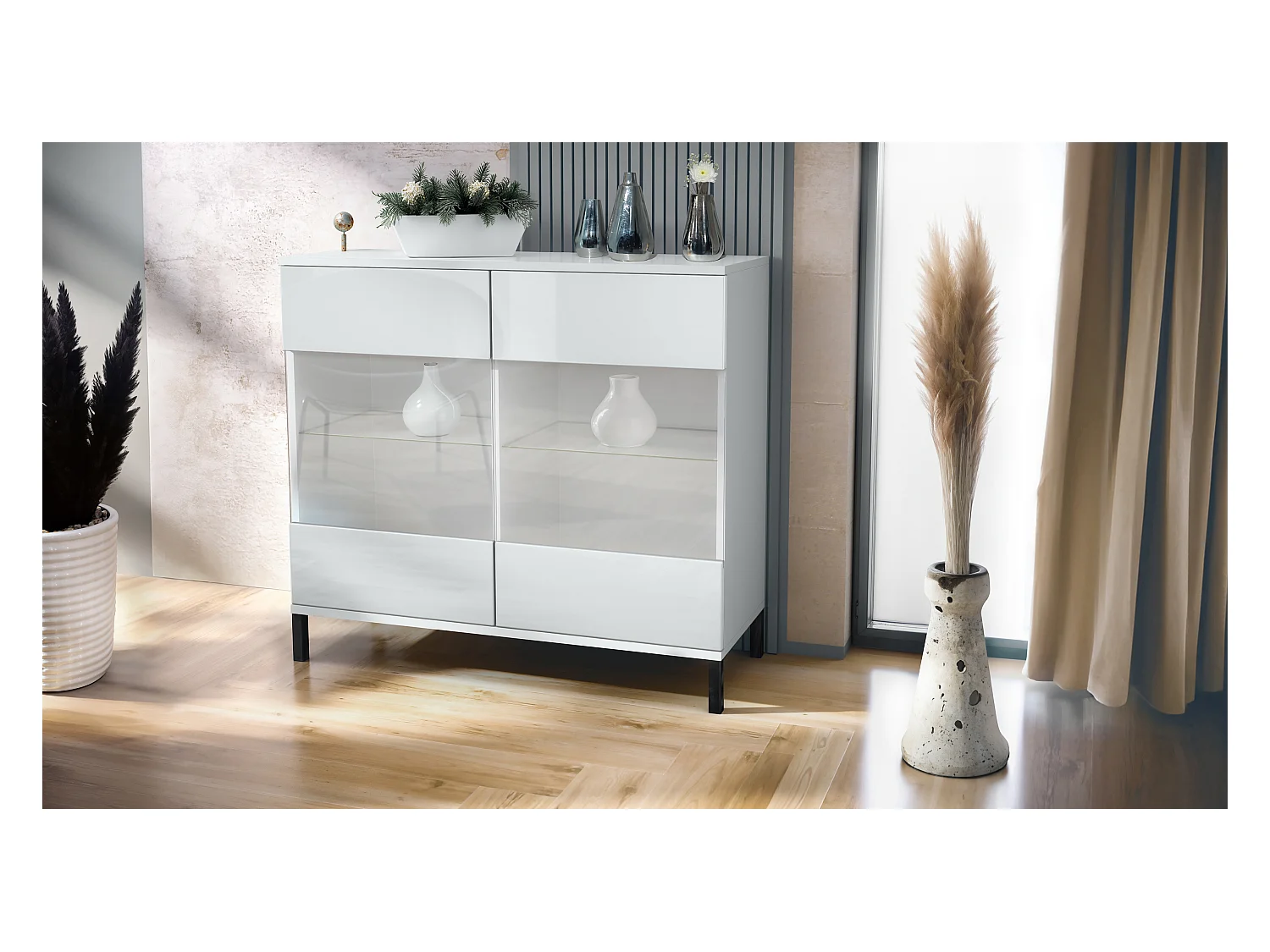 KOMMODE Bari Weiß Hochglanz