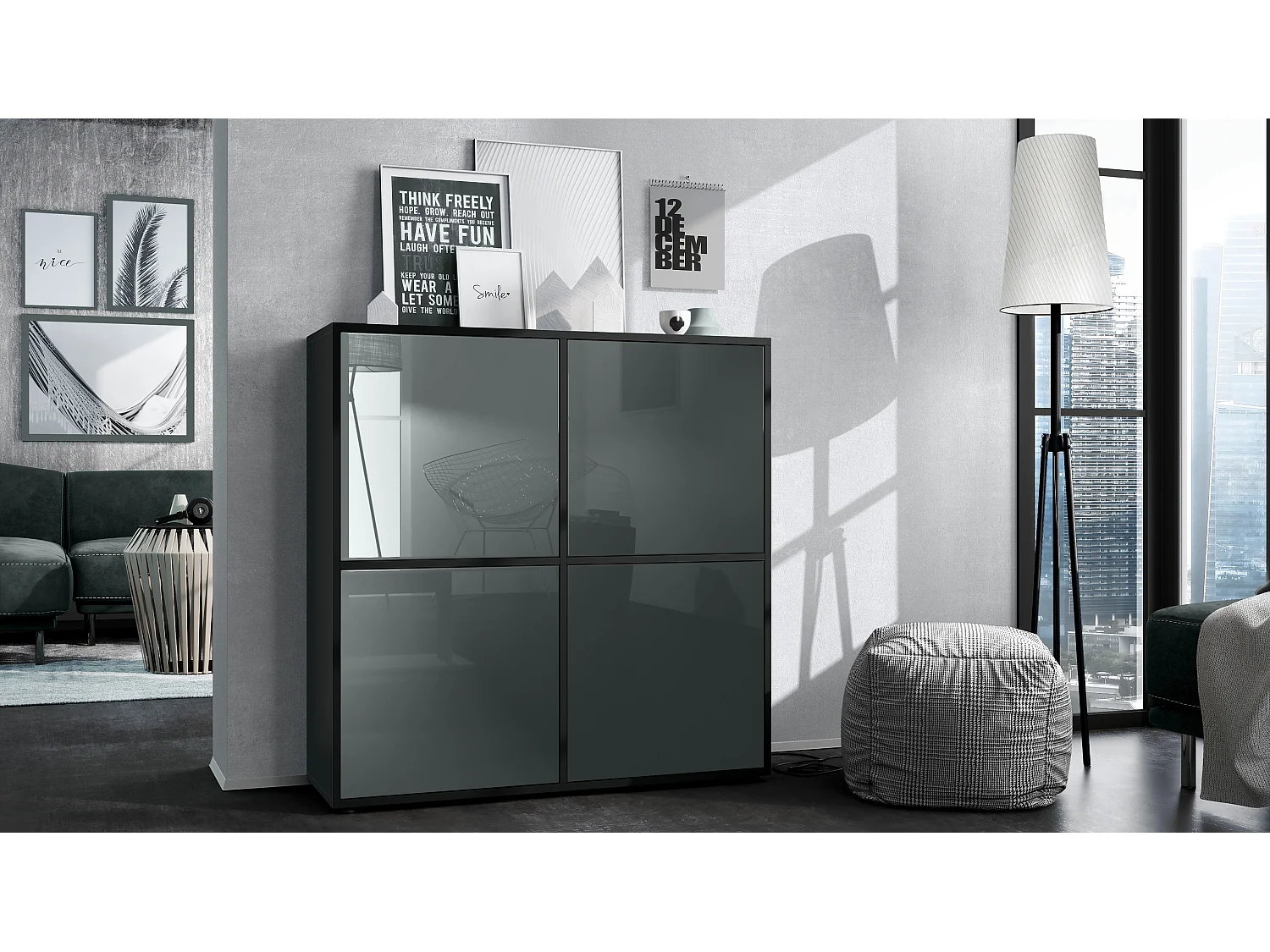 HIGHBOARD Cuba Türen in Grau Hochglanz