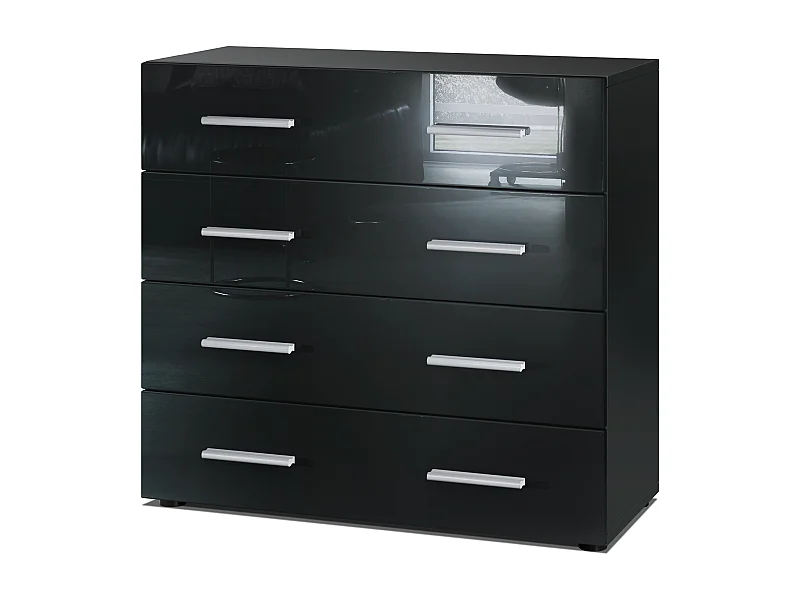 Buffet Pavos, Commode avec 4 tiroirs, noir mat/noir haute brillance (76 x 72 x 35 cm)