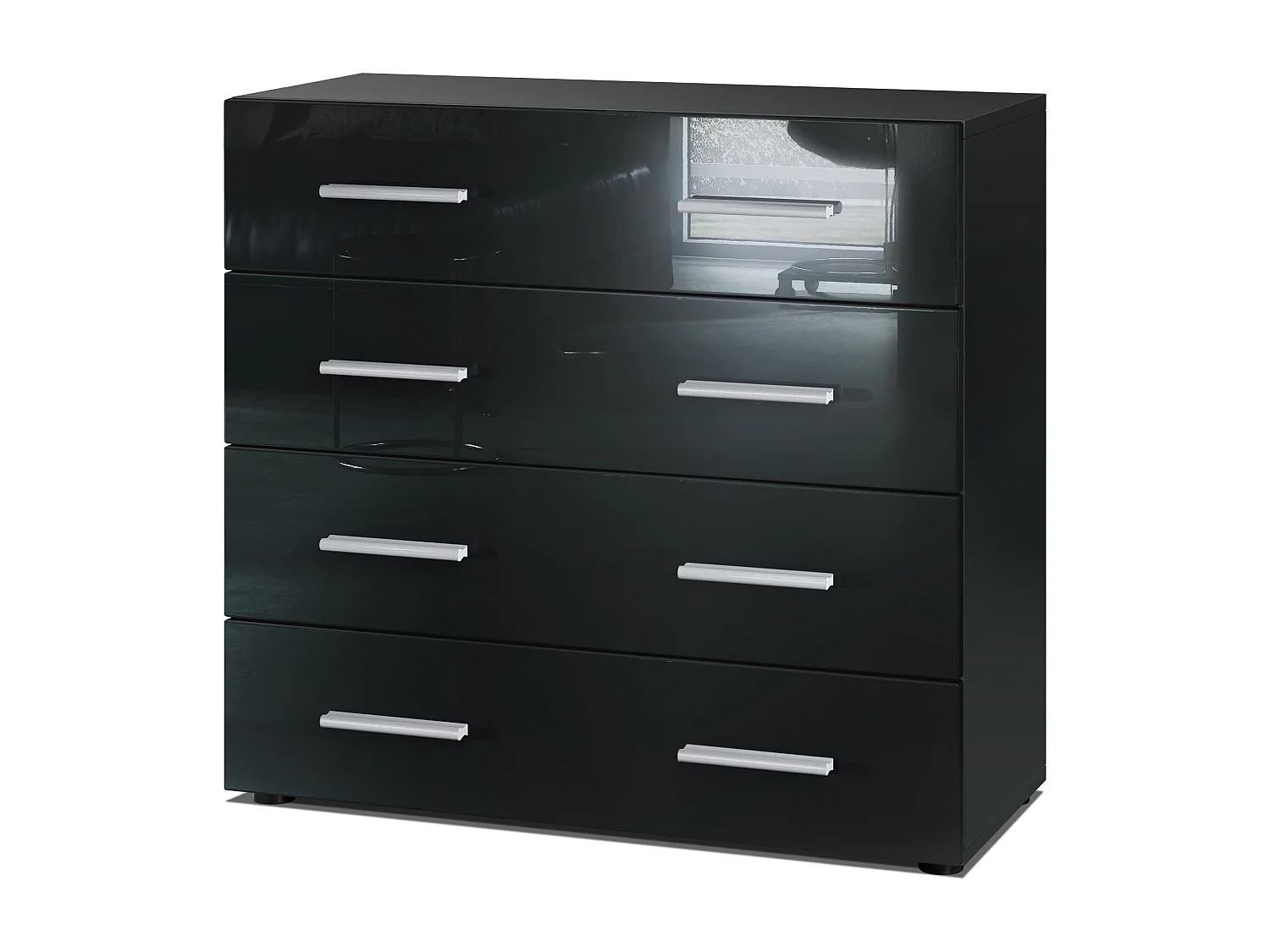 Buffet Pavos, Commode avec 4 tiroirs, noir mat/noir haute brillance (76 x 72 x 35 cm)