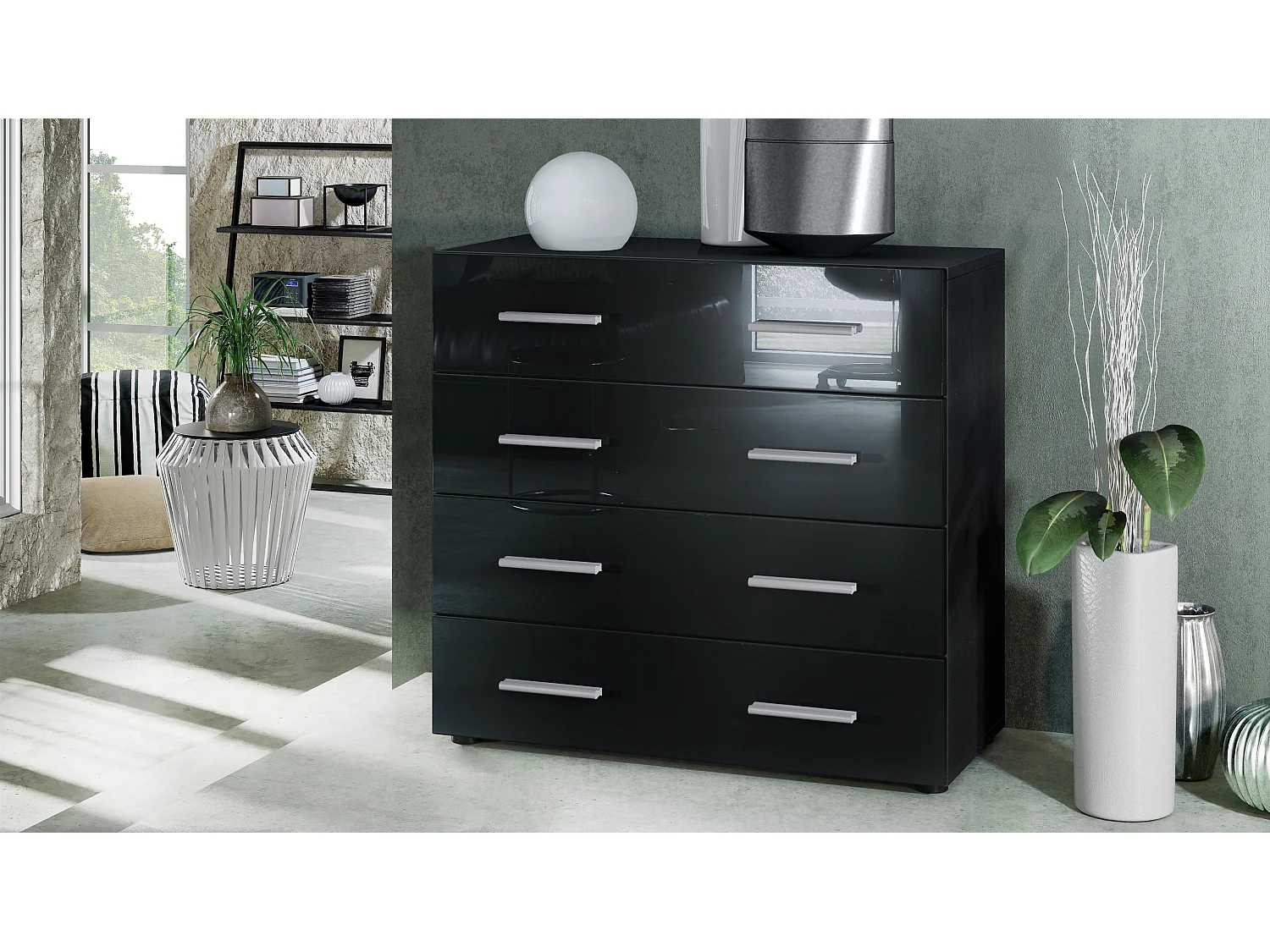 KOMMODE Pavos Schwarz Hochglanz
