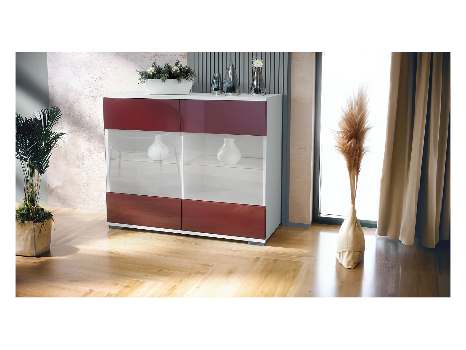 KOMMODE Bari Bordeaux Hochglanz