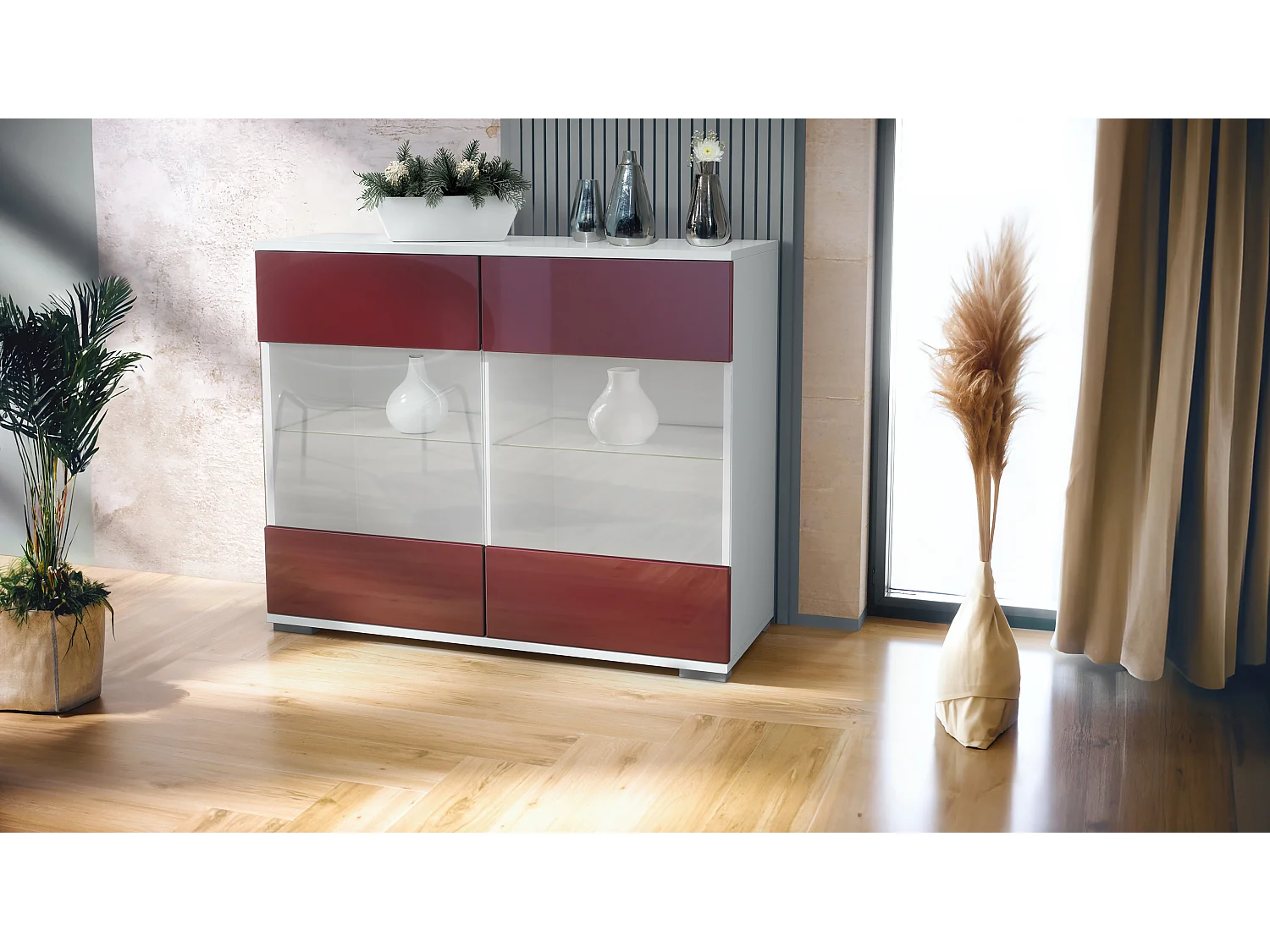 KOMMODE Bari Bordeaux Hochglanz