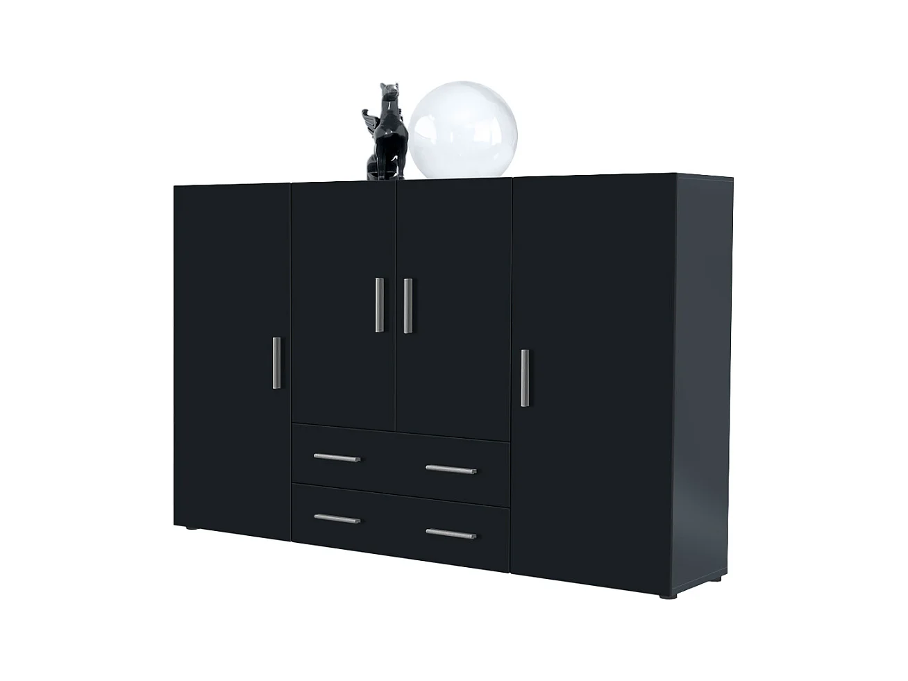 Le Buffet Haut Nora bahut avec 2 tiroirs et 4 portes avec un total de 8 compartiments derrière, anthracite mat/noir mat (166,5 x 106,5 x 35 cm)