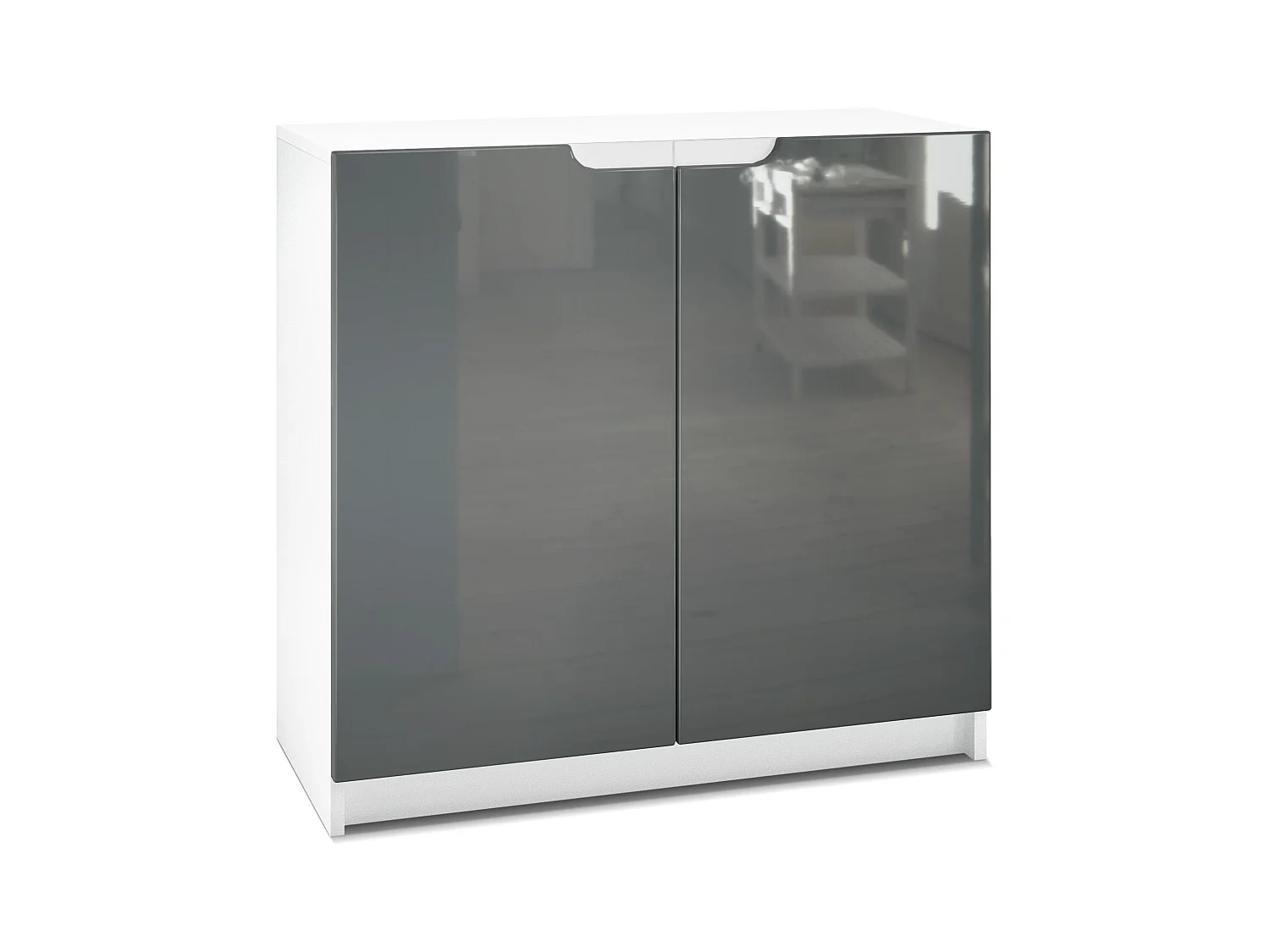 Cajonera Logan, Cómoda con 2 Puertas, blanco mate/gris de alto brillo (82 x 78 x 37 cm)